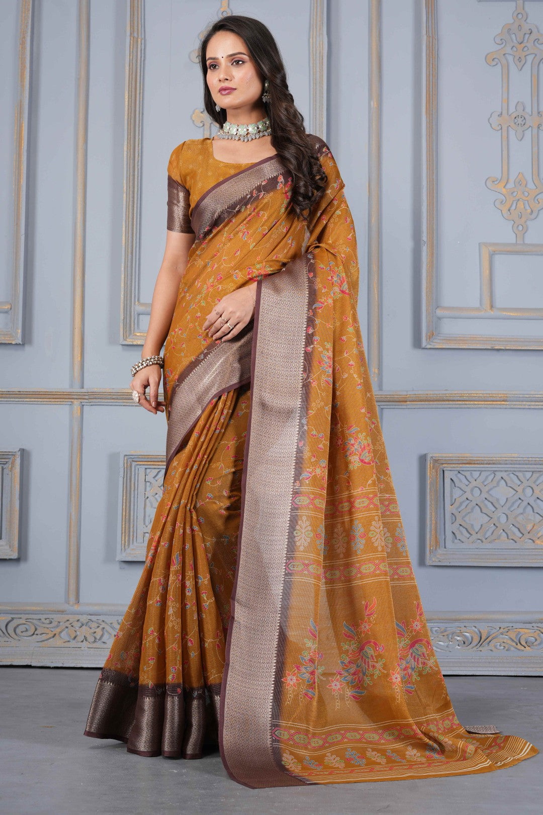 Women's Yellow Slub Silk Zari Saree