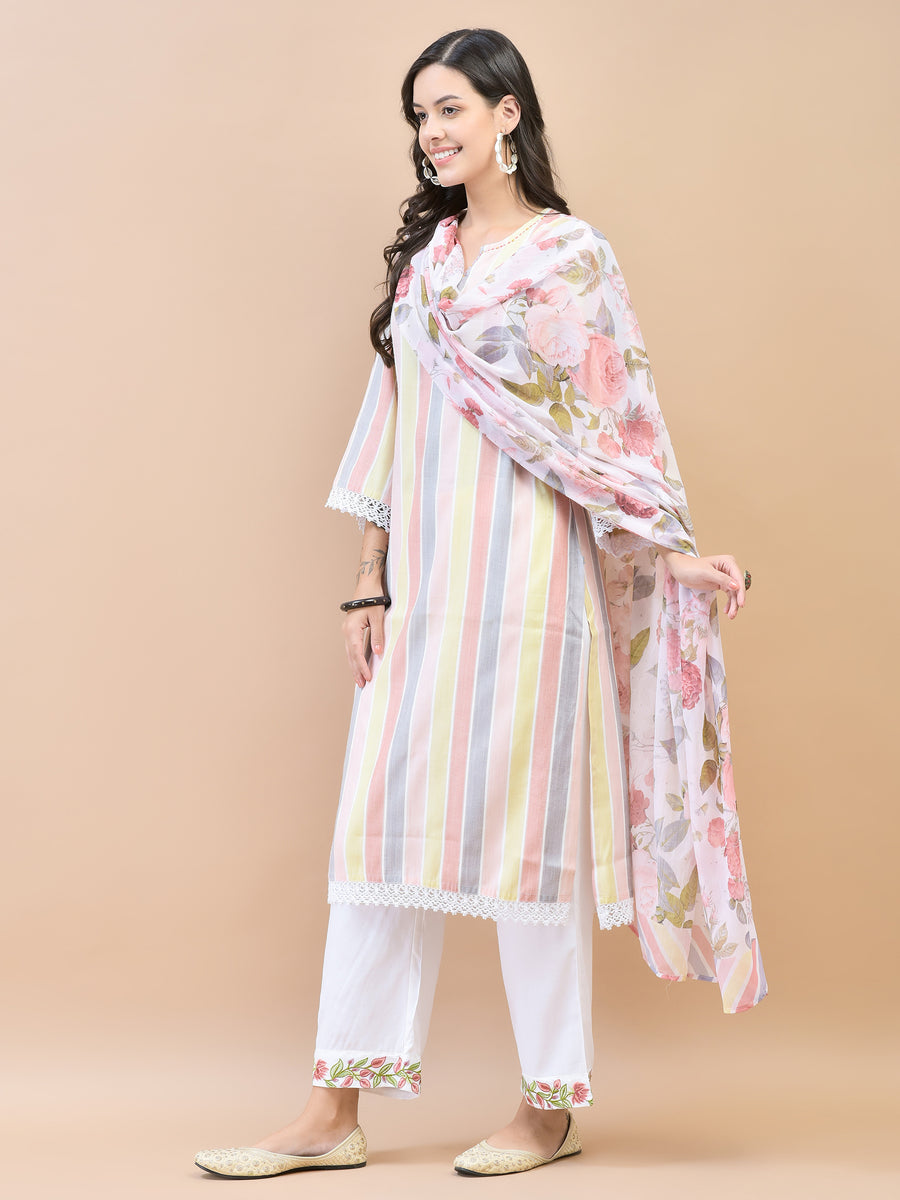 Women Cotton Peach Yarn Dyed Kurta With Comfort Pant
