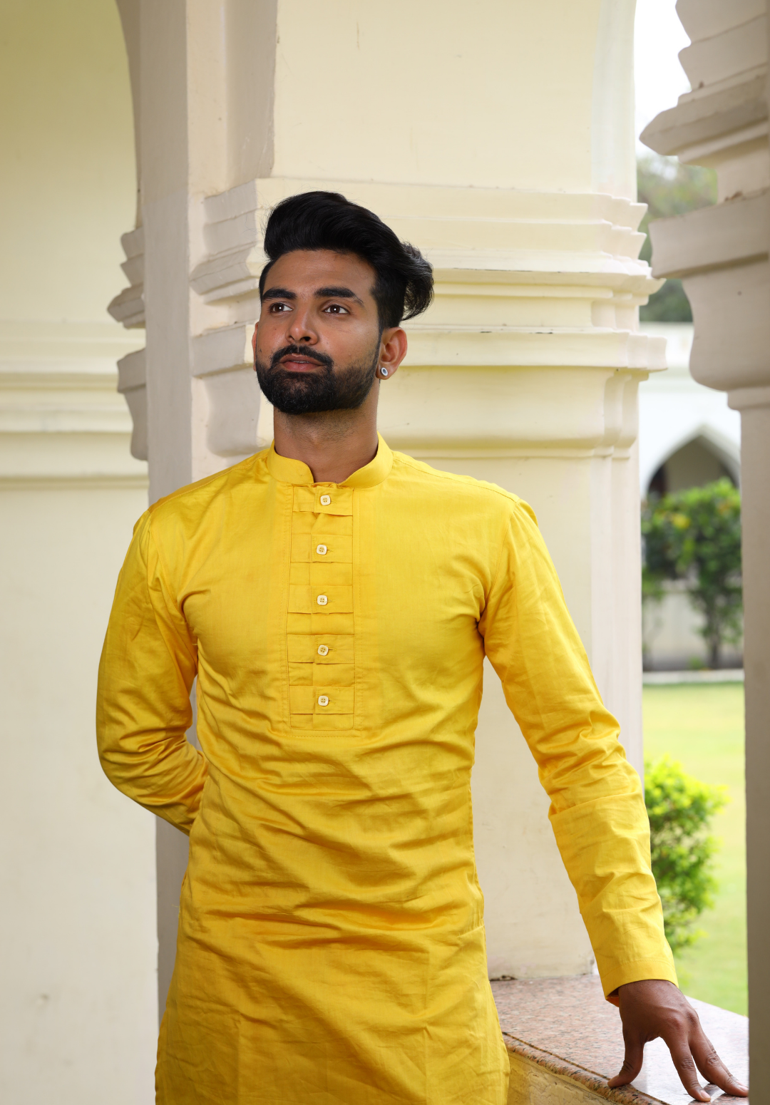 Men's Yellow Color Nilay Yellow Buttoned Kurta Cotton