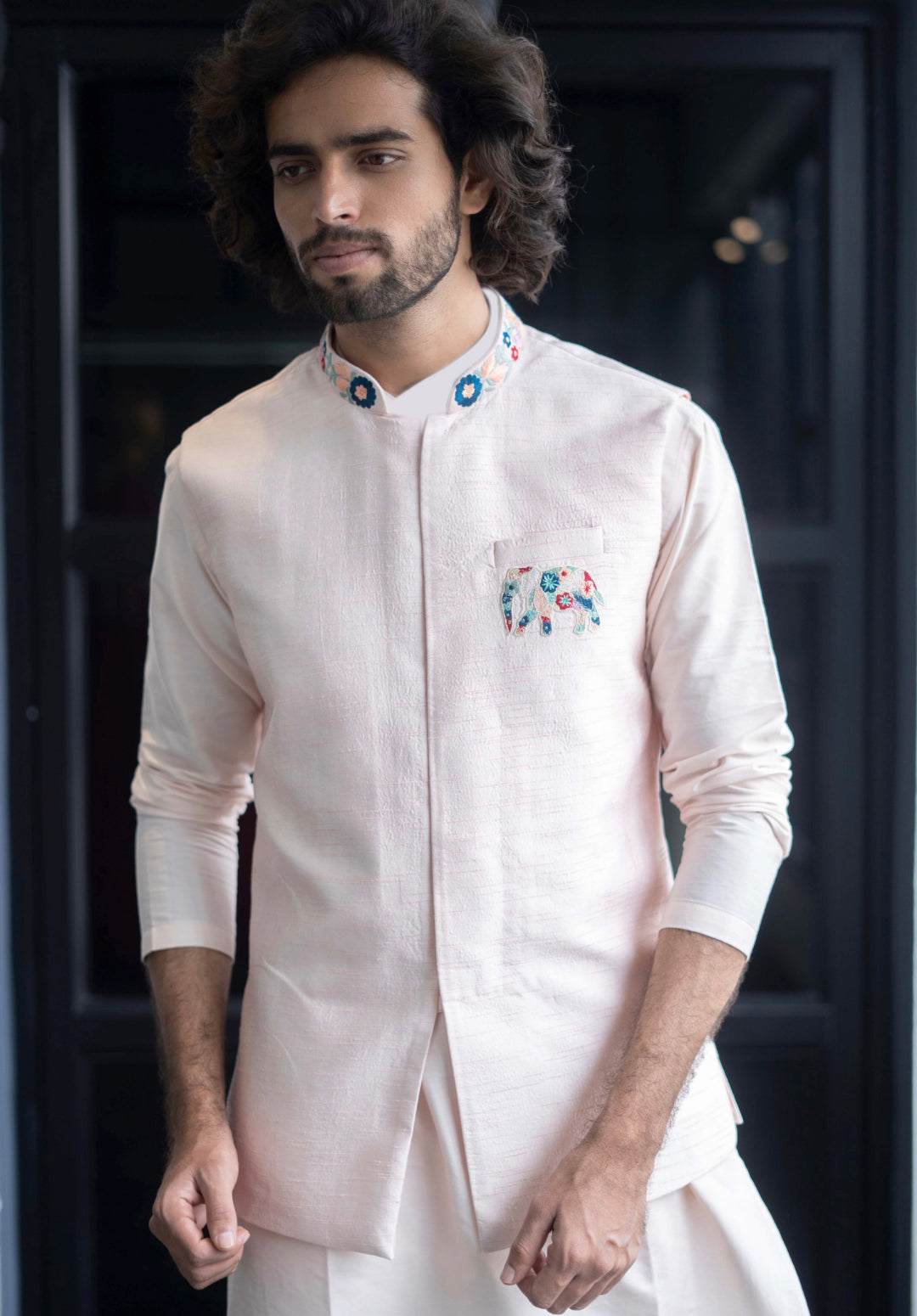 Men's Peach Color Jacket With Kurta Pant Set