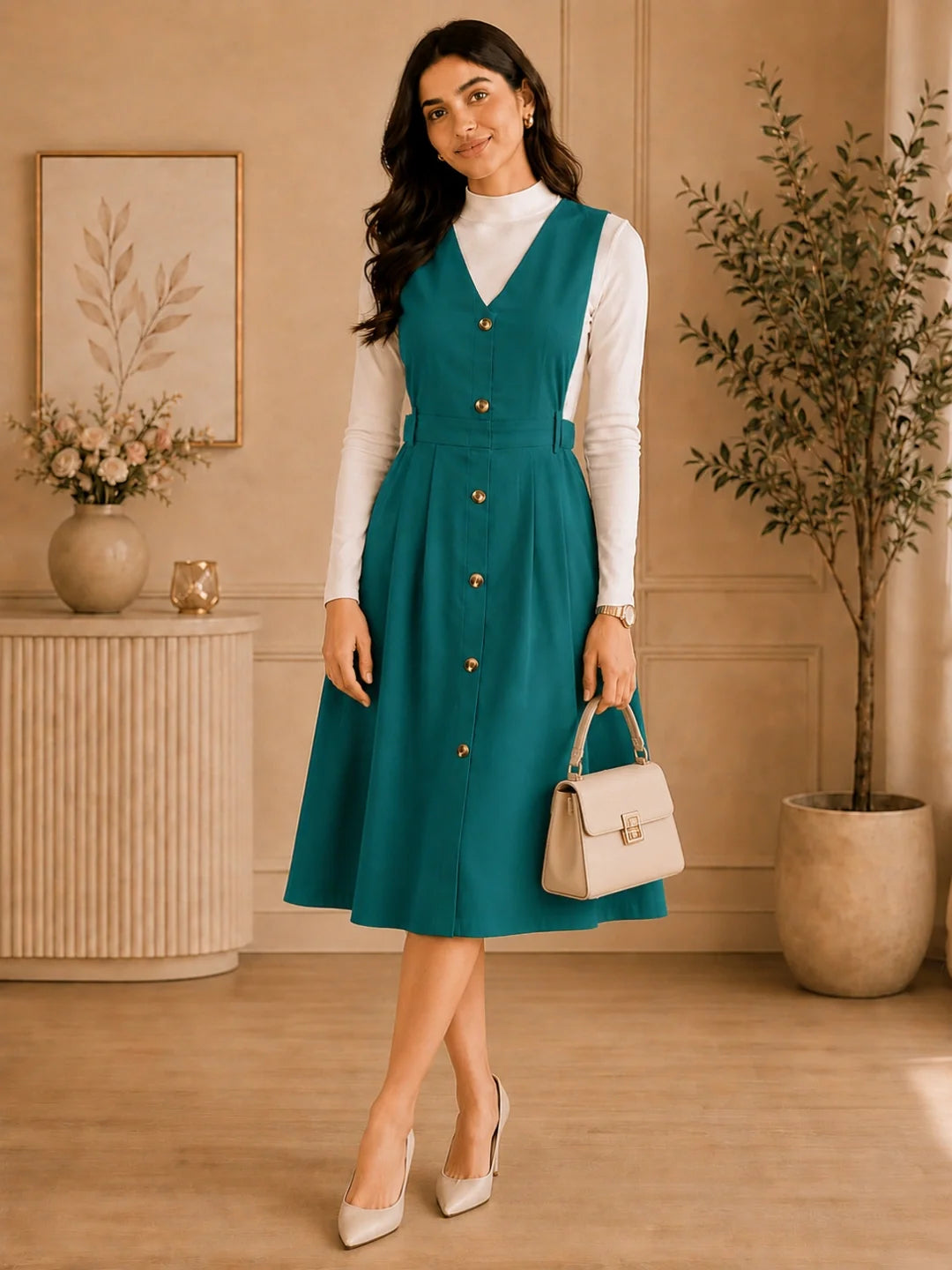 women's pinafore dress Milumia V Neck Corduroy Overall Mini Jumper Dress a pieced in waistband Celebrity Pink Juniors Pinafore Dress,
