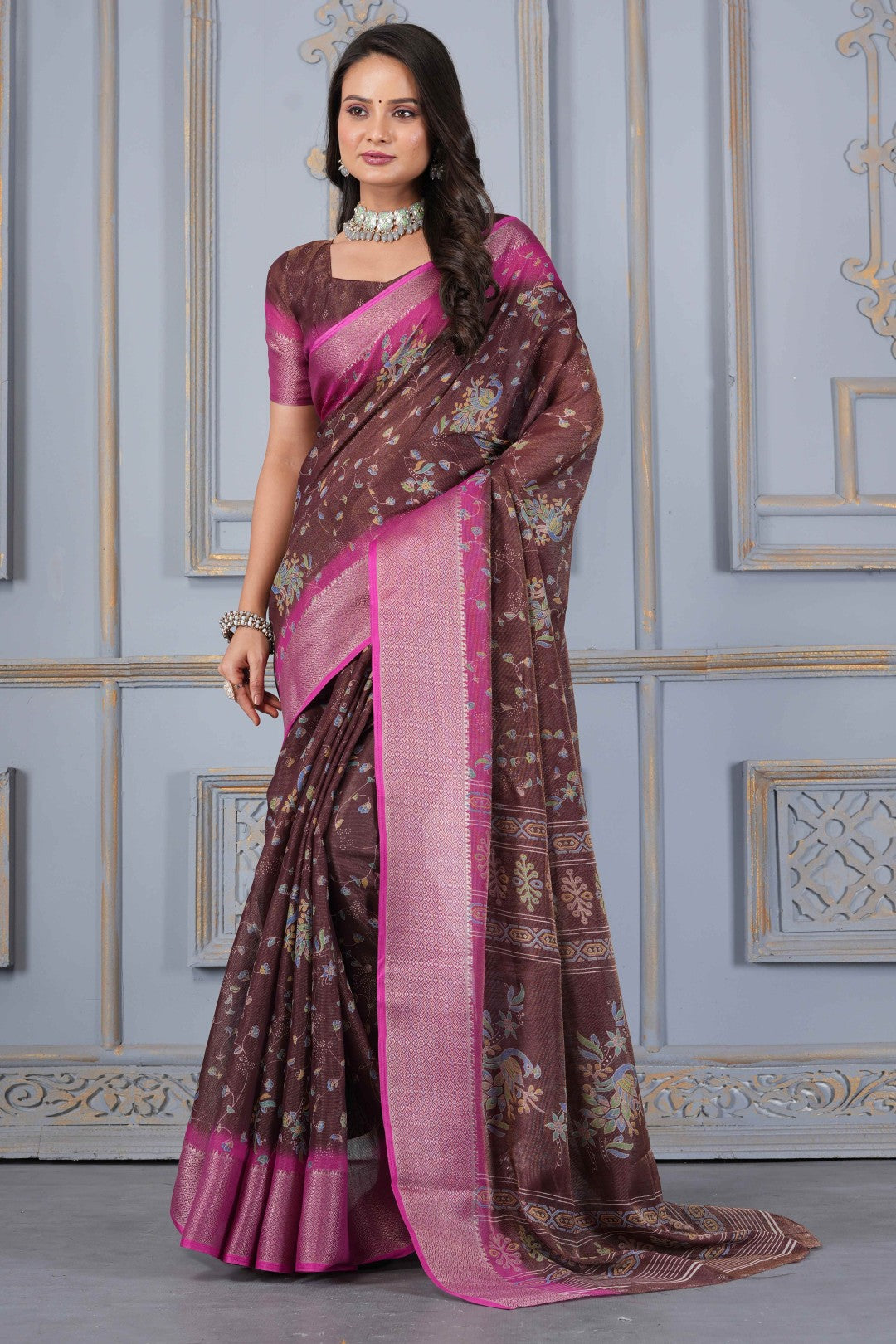 Women's Pink Slub Silk Zari Saree
