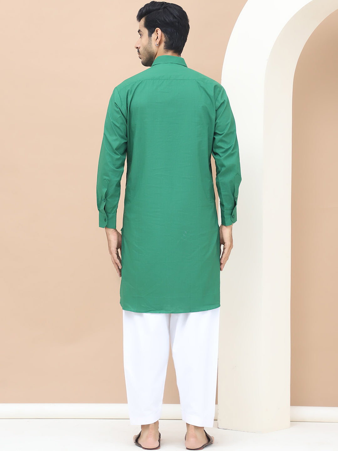 Men's Green Cotton Solid Kurta Set