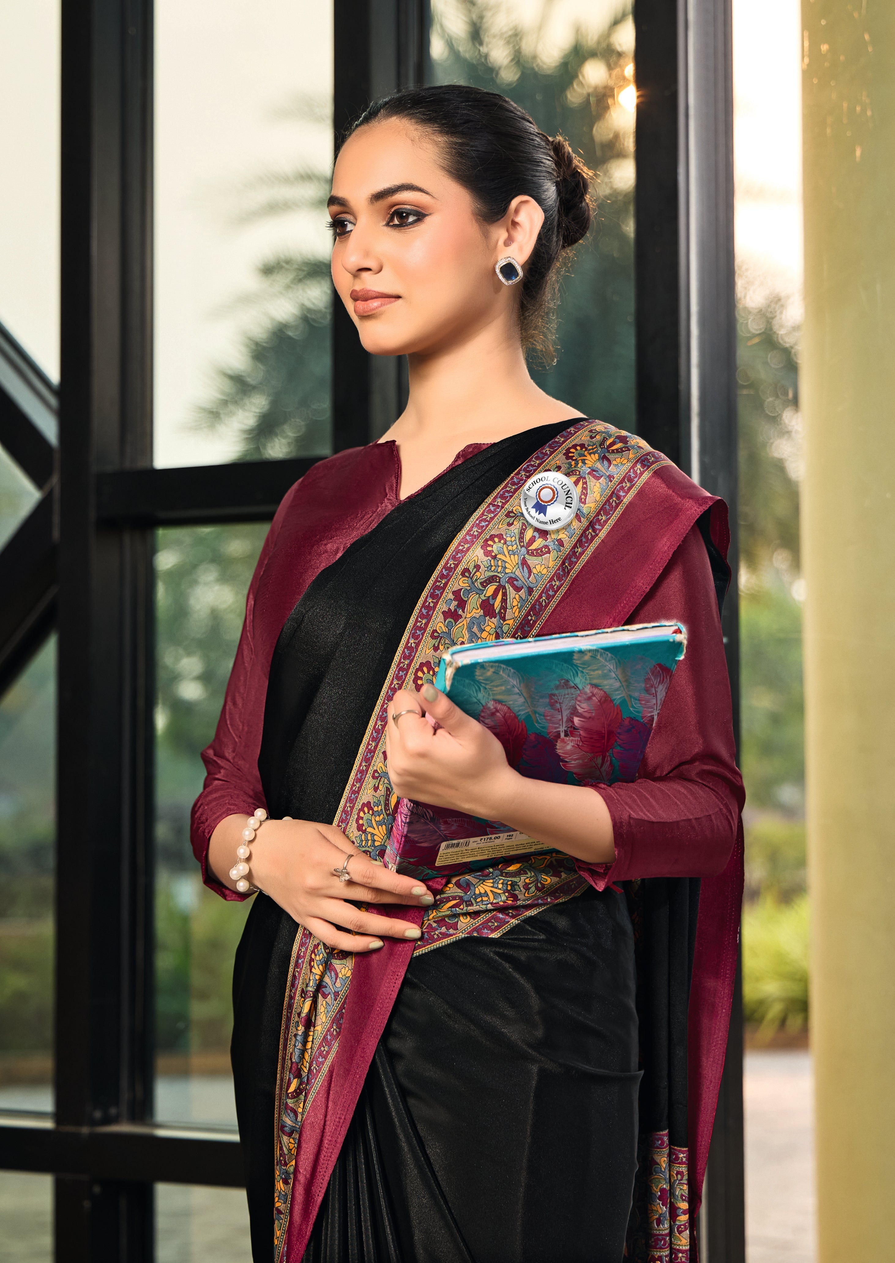 Women's Crepe Silk Fabric Uniform Official Wear saree SRD