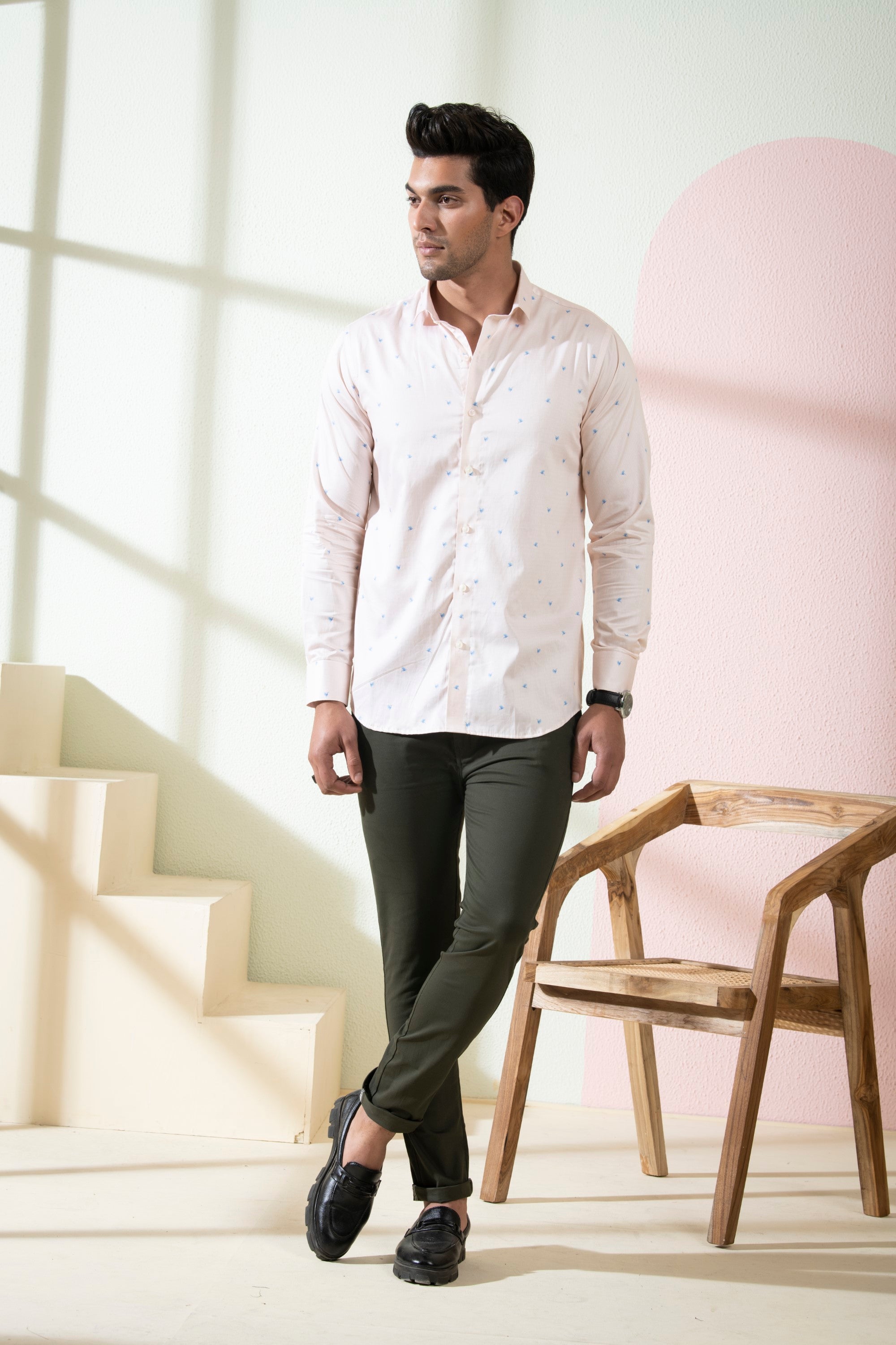 Men's Peach Color Naturist Full Sleeves Shirt