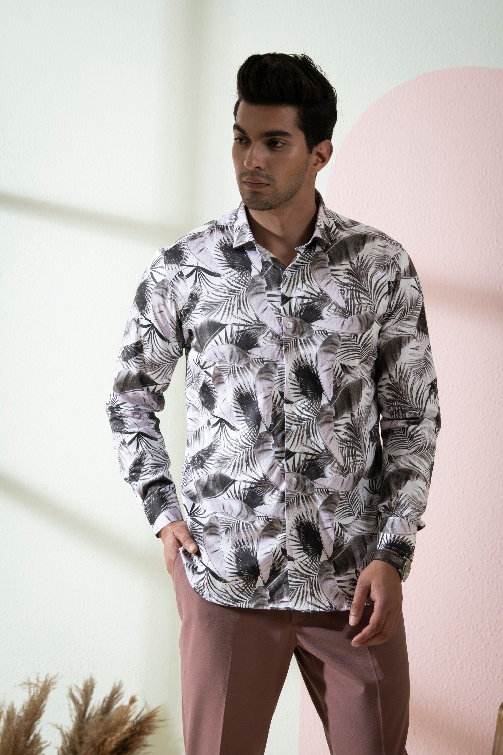 Men's Black Color Branche Full Sleeves Shirt