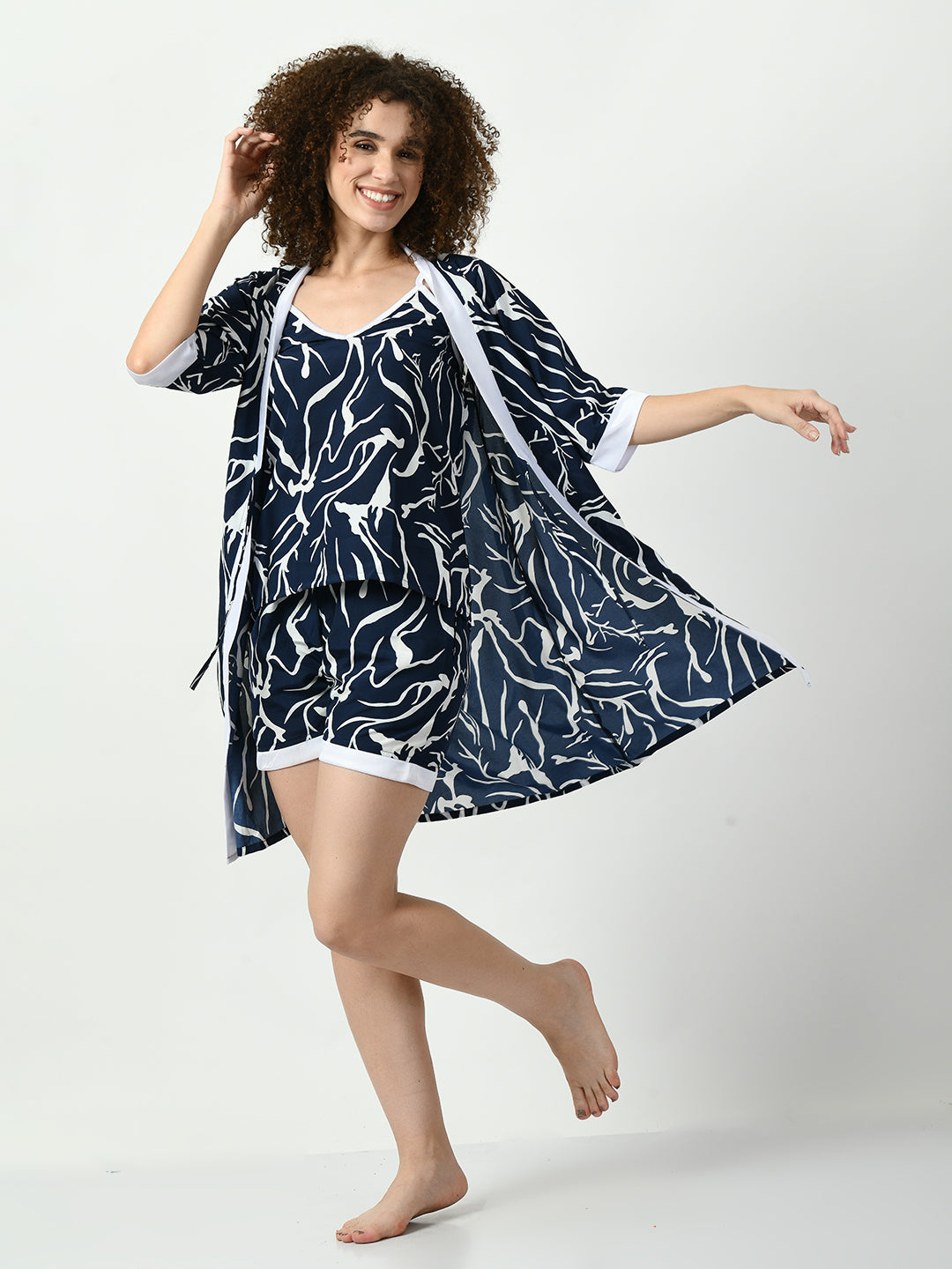 Women's Satin Navy Blue Nightdress