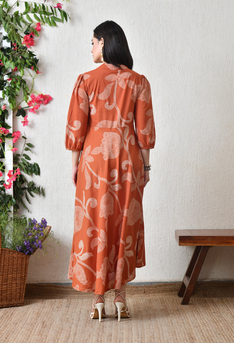 Women's Brown Cotton V-Neck Dress – Trendia