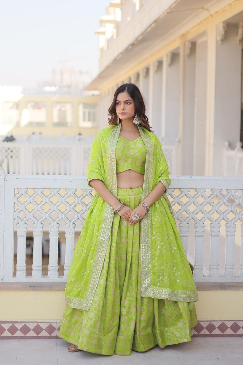 Women's Parrot Colour Viscose Jacquard Lehenga Choli – Trendia