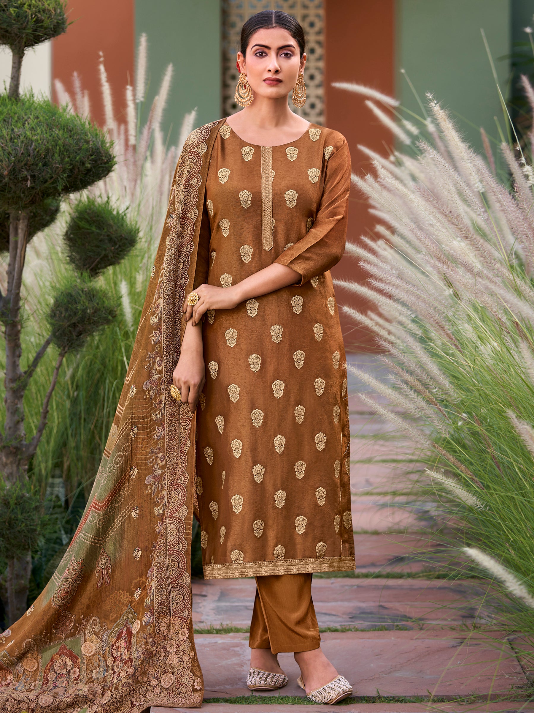 jacquard silk dress material Ganga Fashion Evania 2478 New Colors Designer Jacquard Silk Suit Supplier