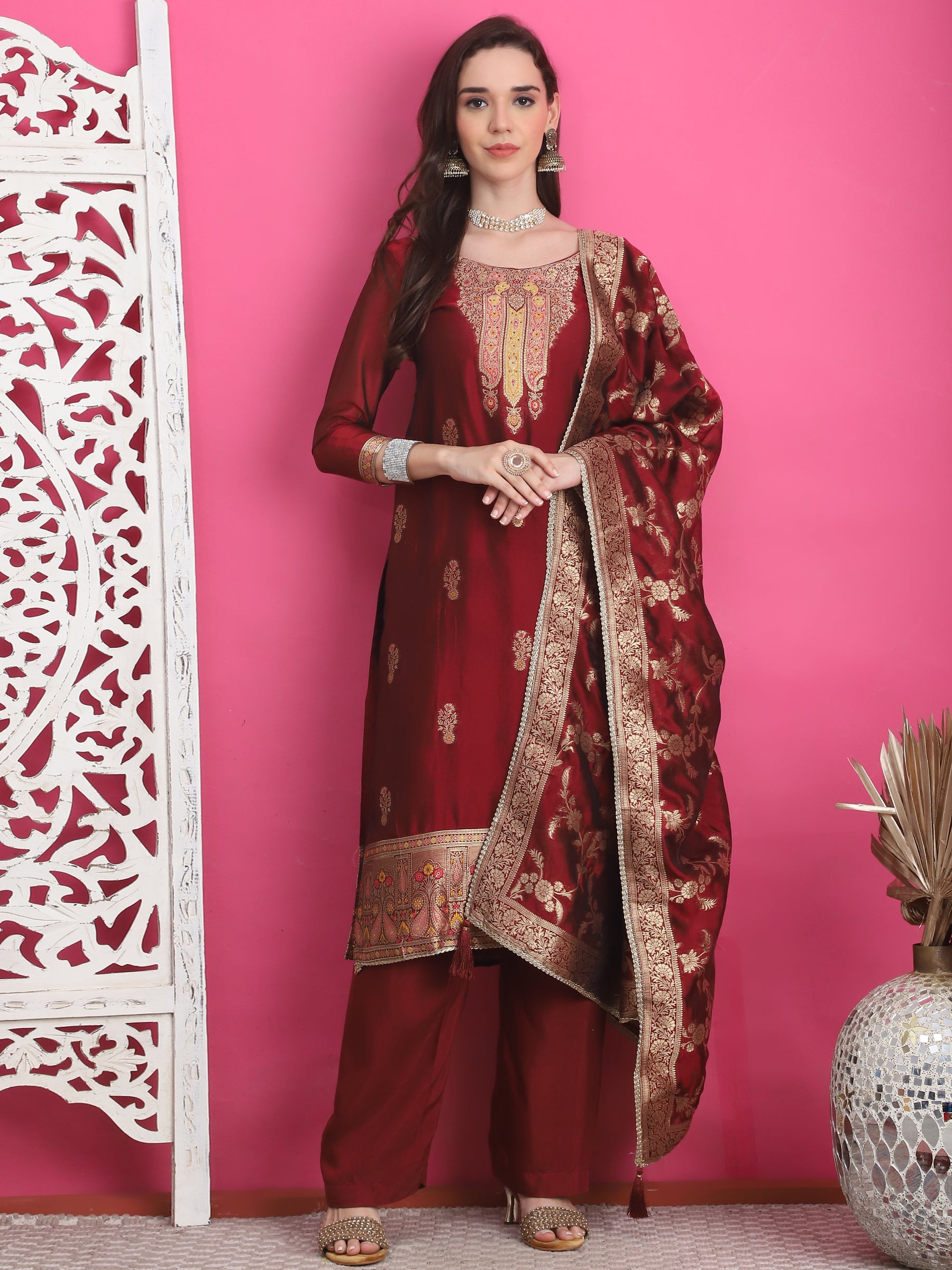 jacquard silk dress material Ganga Biyona 4196 Silk Jacquard Dress Material online ladies suits trader