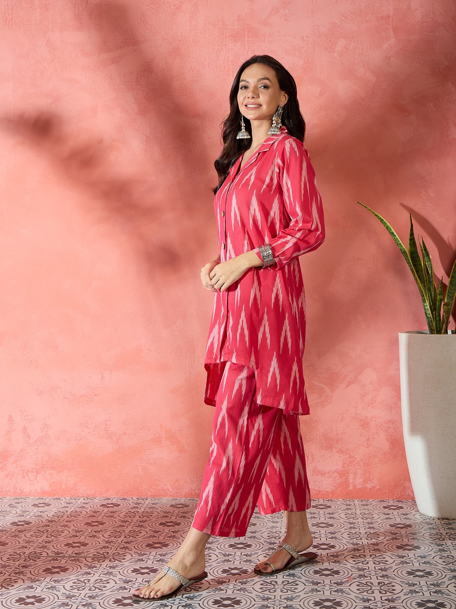Women's Red Ikkat Blazzer Coord Set