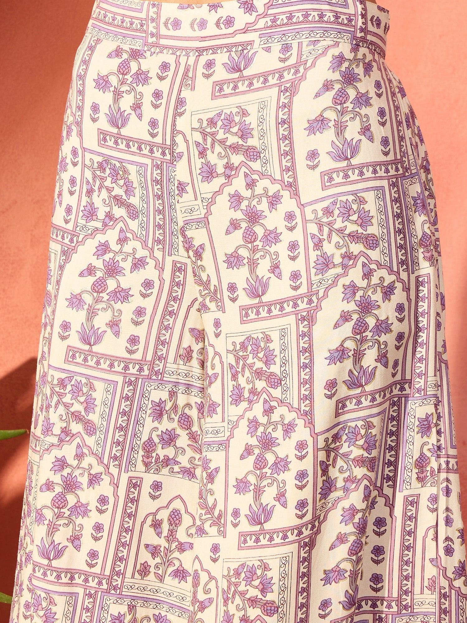Women's Mauve Ethnic Window Floral Short Palazzo Kurta Set