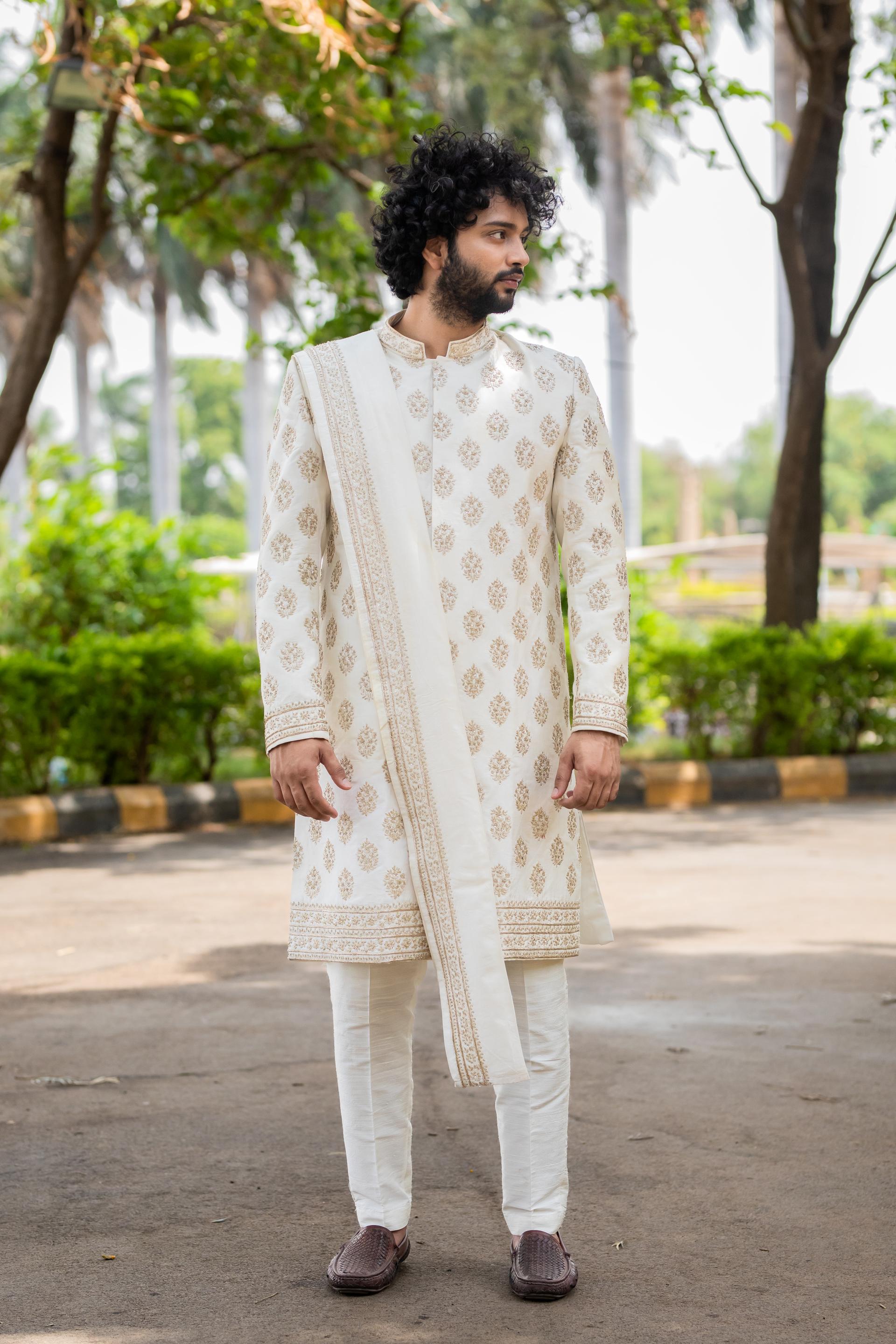 Men's Lysian Sliver Sherwani / Iysian Zardozi Sherwani / Iysian Emboridered Sherwani Set