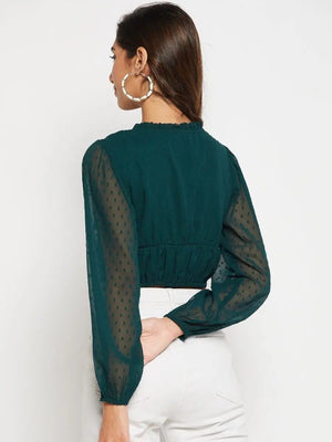 winered-green-cotton-tops-for-women-frill-neck-crop-top