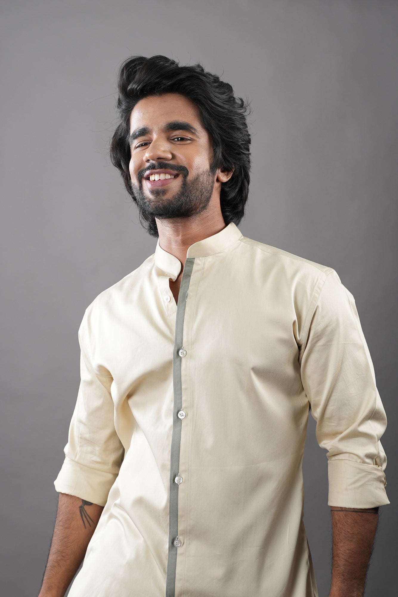 Men's Biege Color Crema Pipo Shirt Full Sleeves Casual Shirt