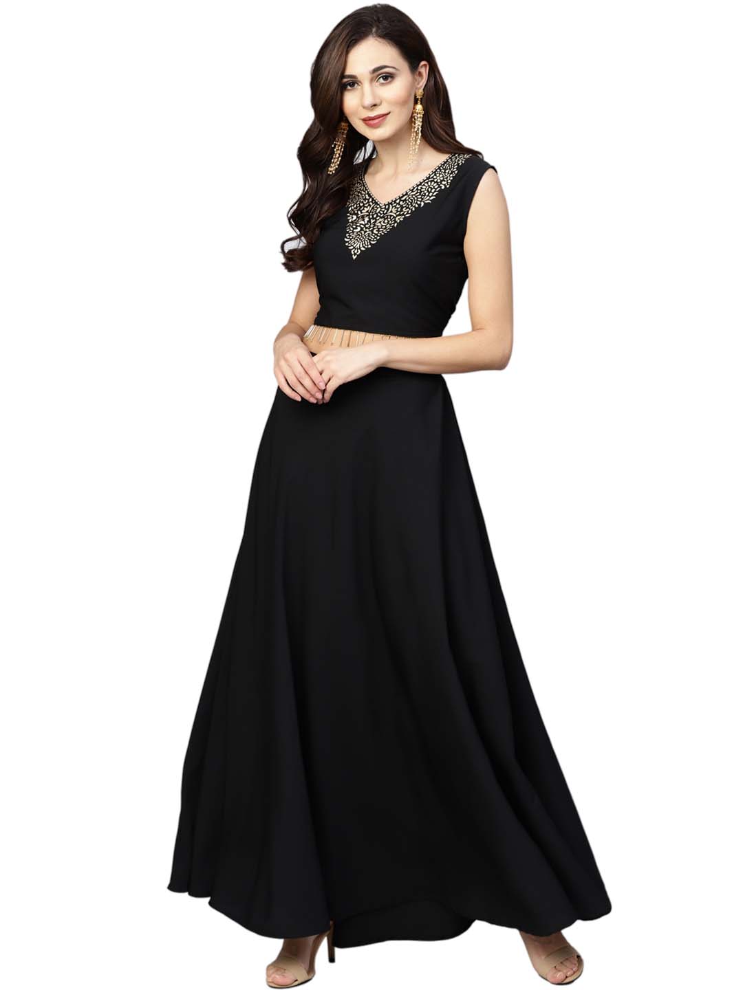 Women's Black Crepe Top Skirt With Jacke