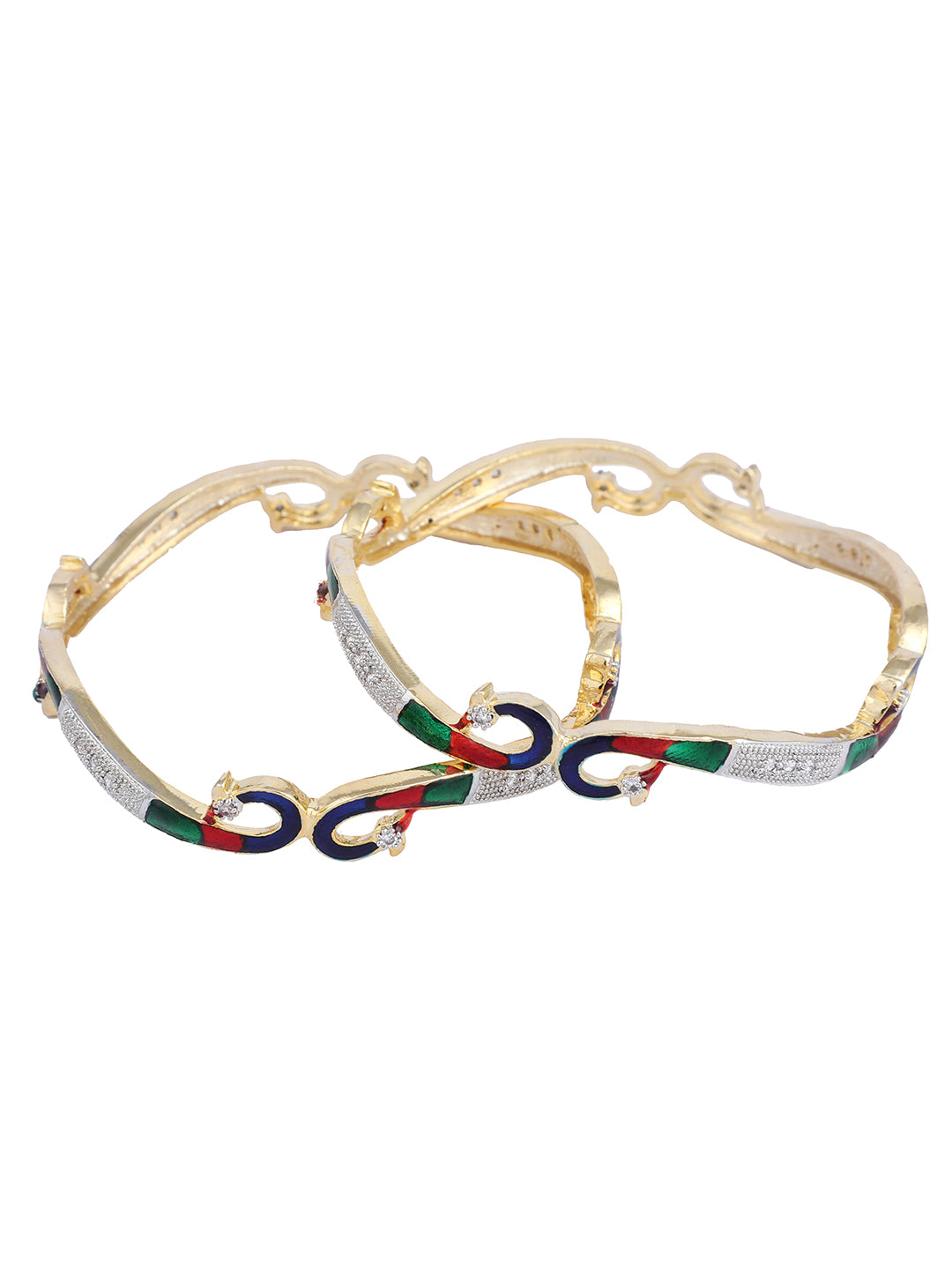 Women's Set of 2 Black Gold-Plated Stone-Studded Enaemelled Handcrafted Bangles