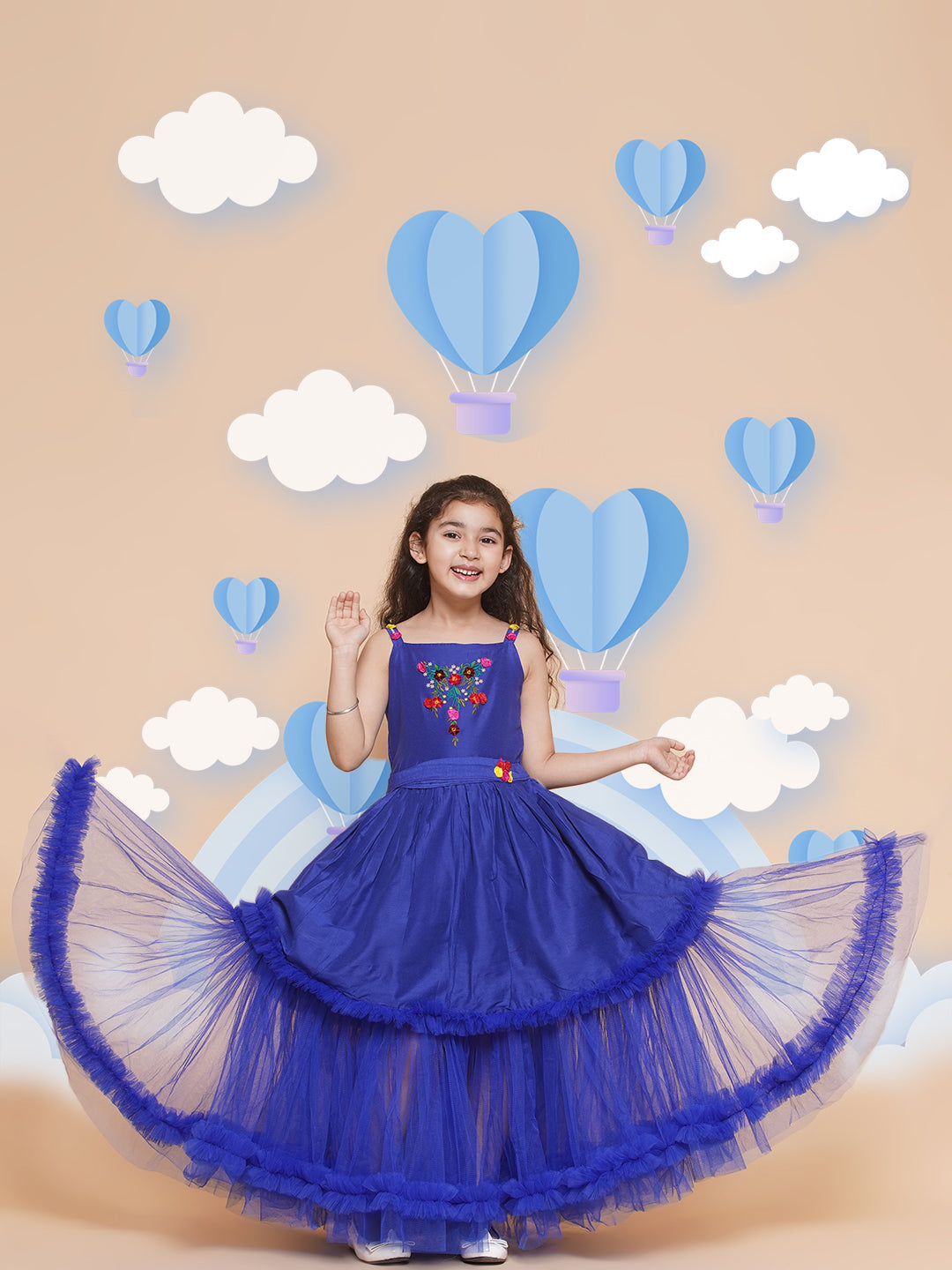Girl's Floral Embroidered Satin Fit & Flare Dress
