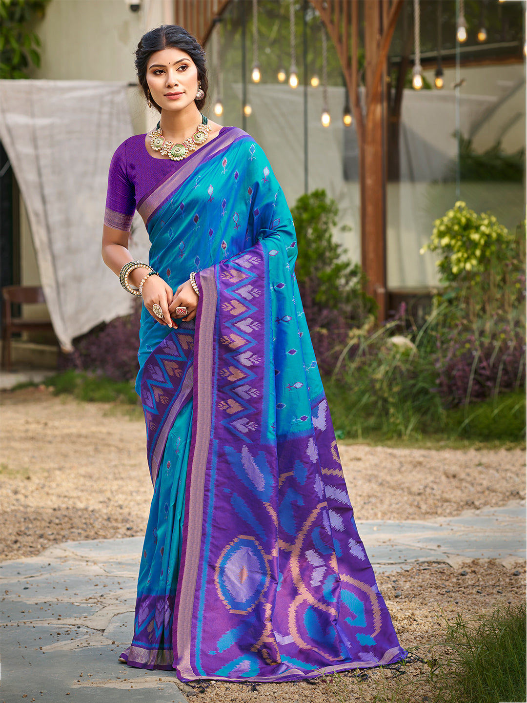 Women's Blue Silk Woven Work Traditional Saree