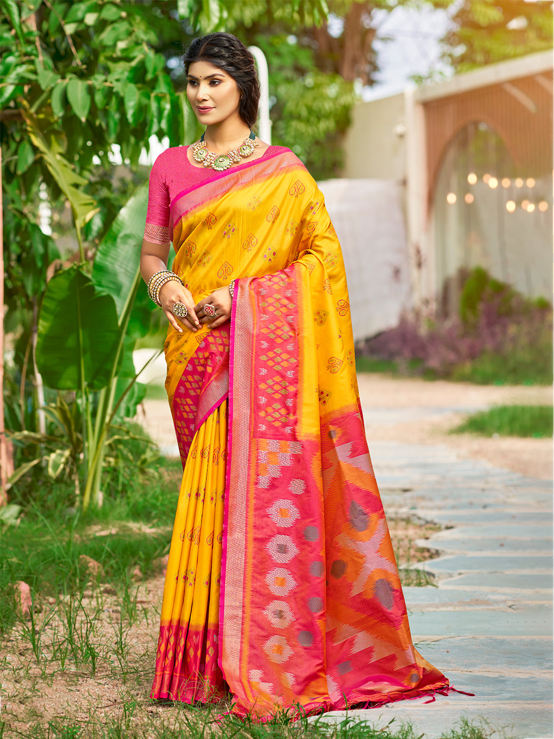 Women's Yellow Silk Woven Work Traditional Saree
