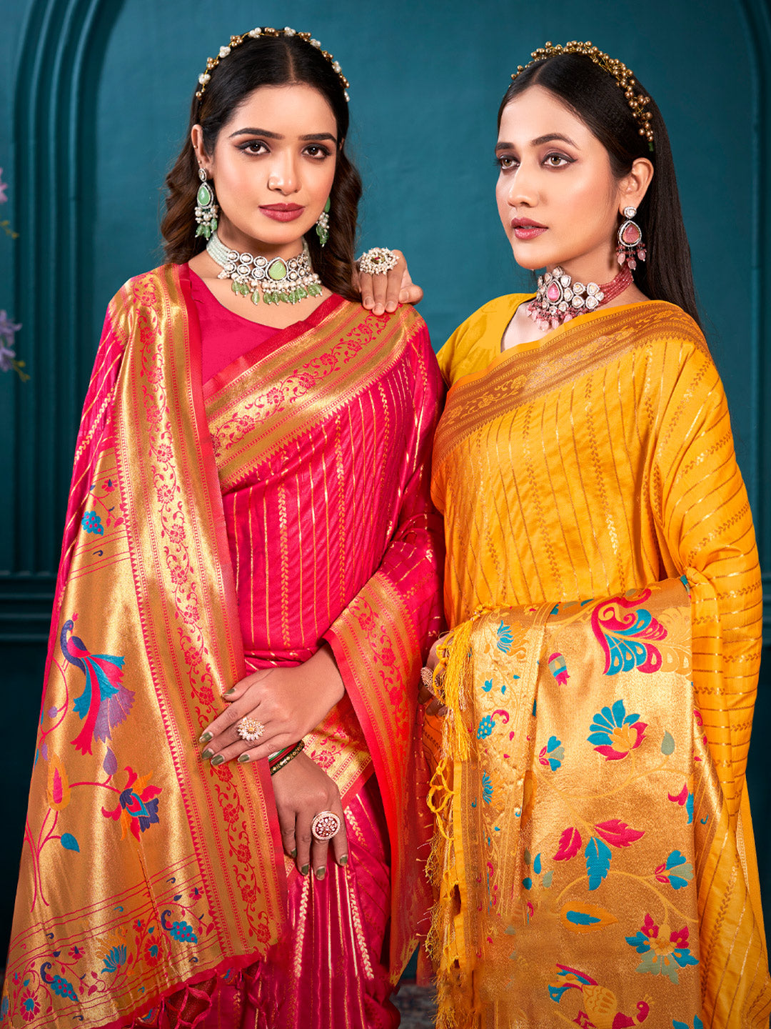 Women's Mustard Paithani Silk Woven Work Traditional Tassels Saree