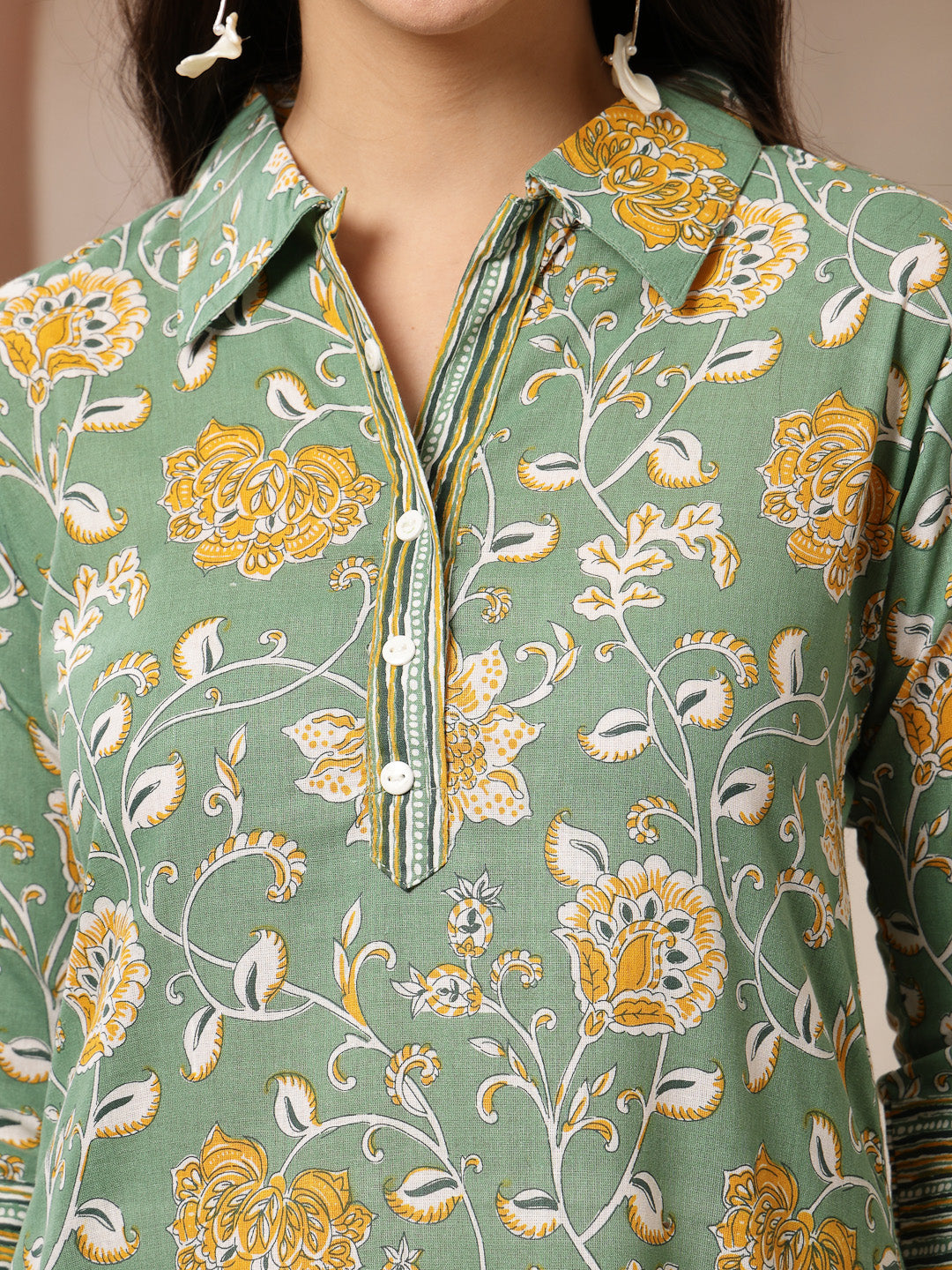 Women's Green Floral Printed Cotton Co-Ords Set
