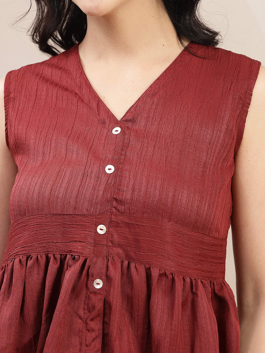 Women's Maroon Solid Crepe Co-Ords Set