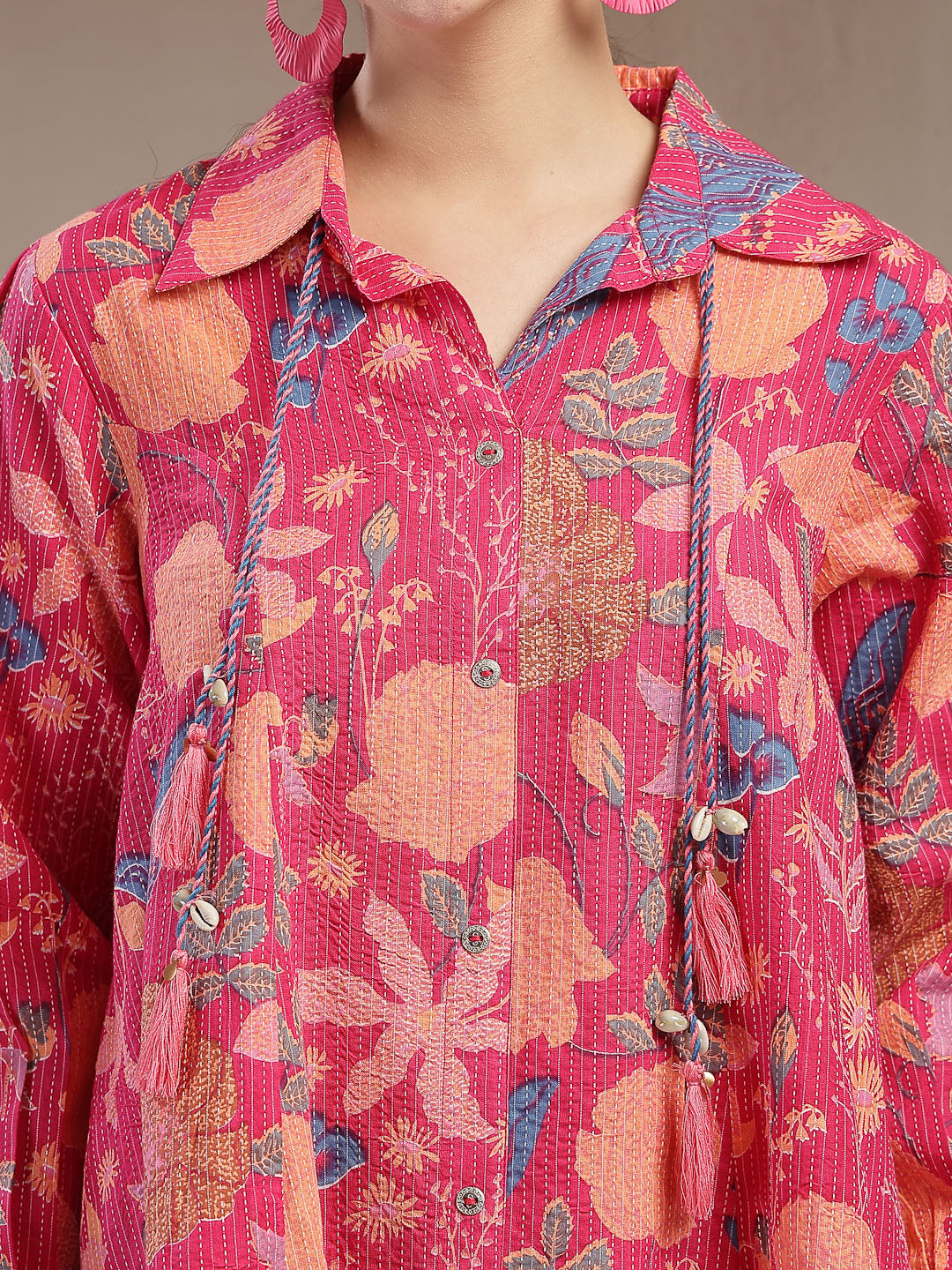 Women's Pink Floral Printed Cotton Co-Ord Set