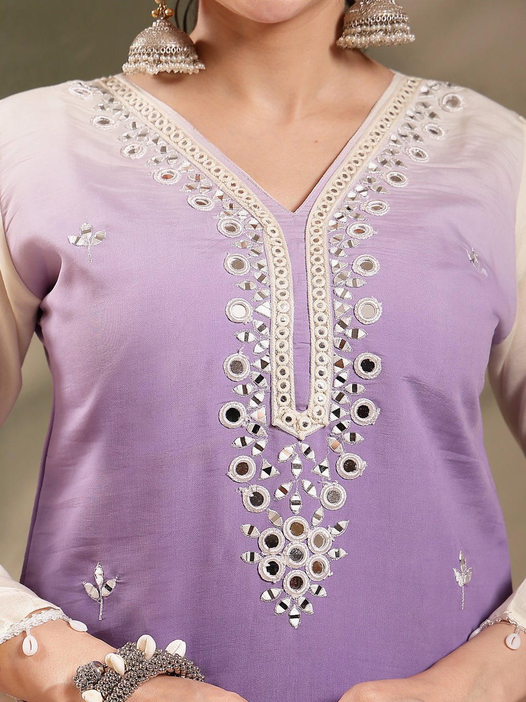 Women's Purple Solid & Mirror Work Silk Blend Co-Ord Set