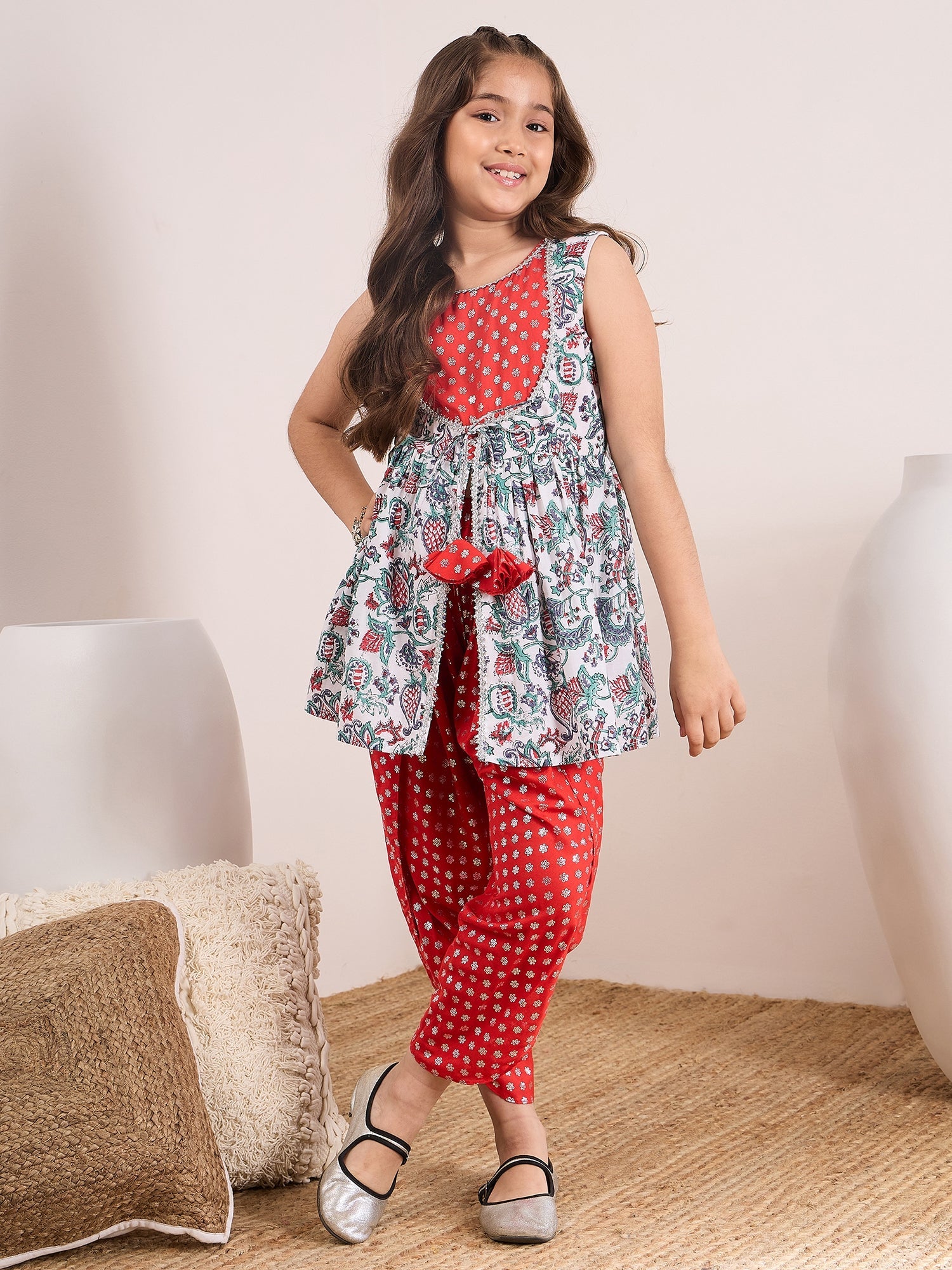 Girls Ethnic Motifs Printed Regular Kurti With Dhoti Pants