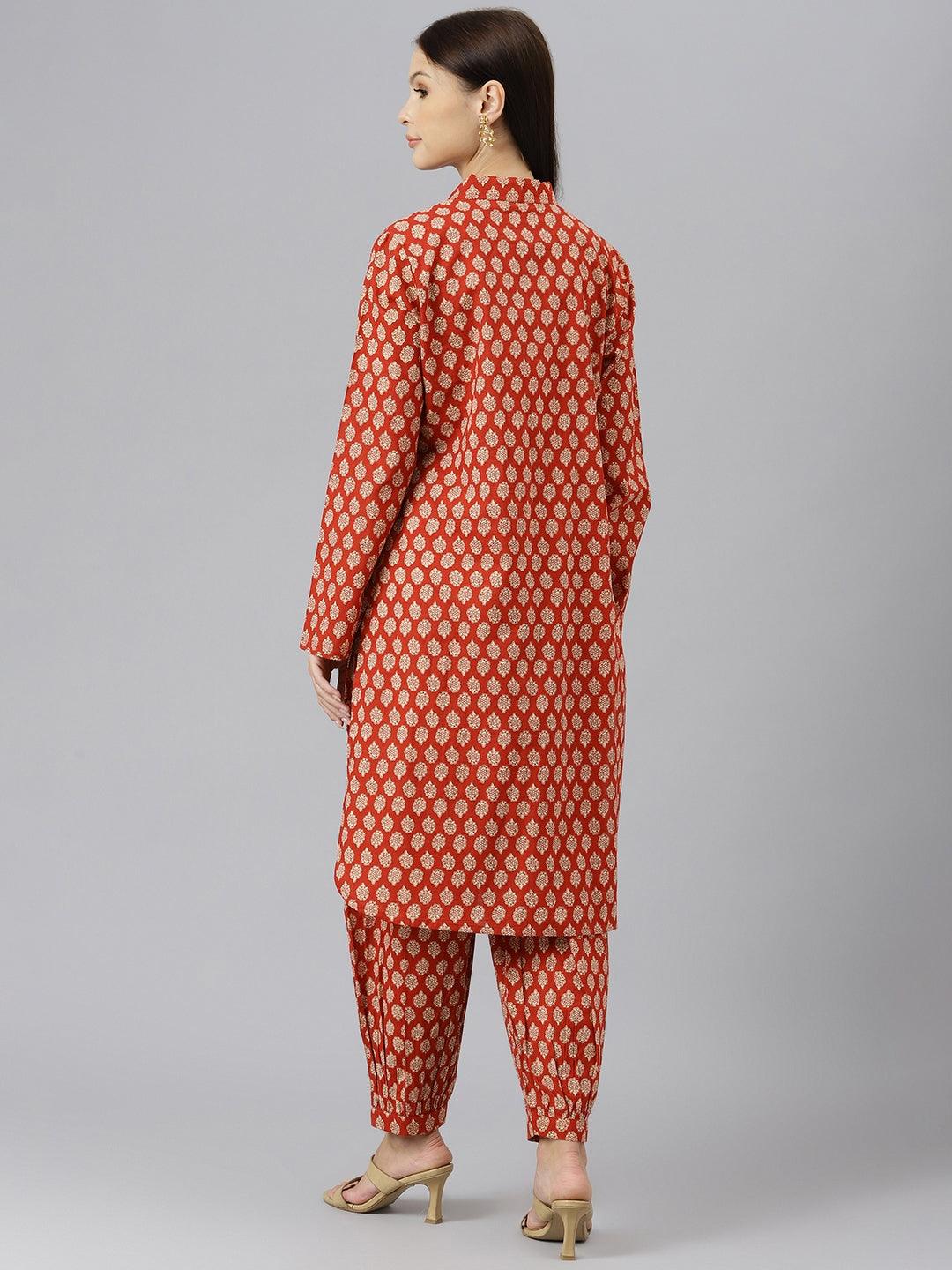 Women's Maroon Cotton Shirt Style Kurta Hem Cuffed Pant Co-ord Set