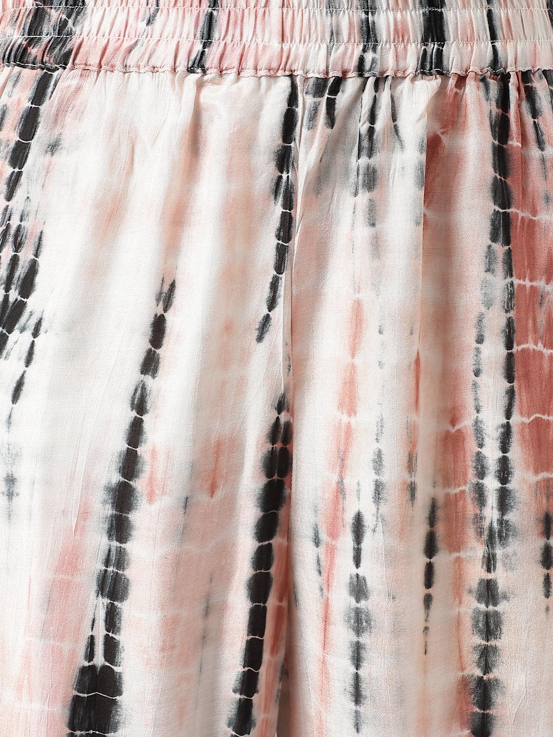 Women's Cream Muslin Tie and Dye Kurta with Ham Cuffed Pant Set
