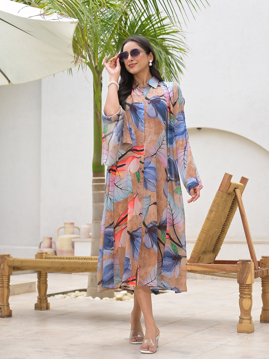 Women's Blue Multi Digital Printed CHINON Kaftan Dress, Blue / S