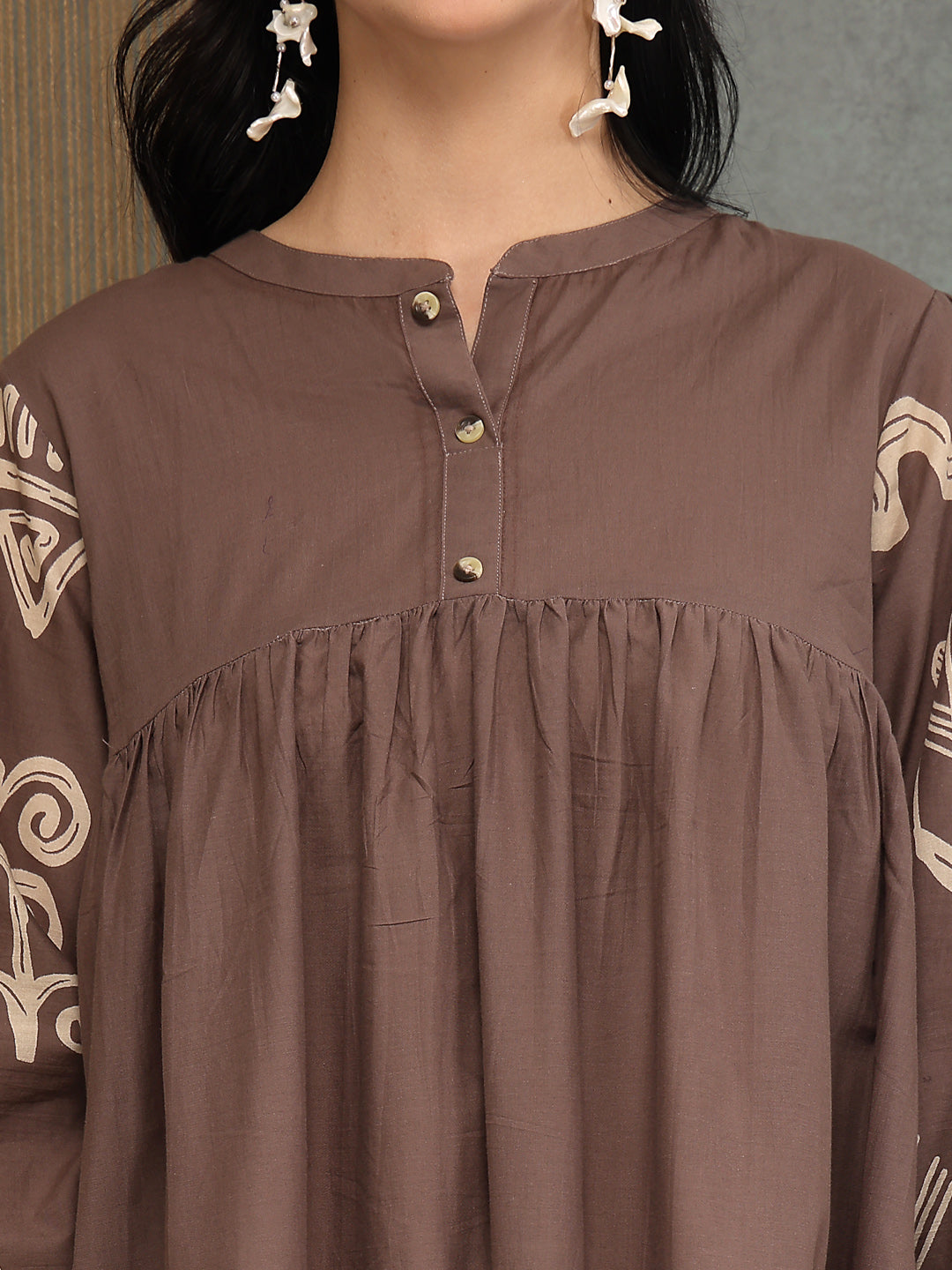 Women's Grey Boho Printed Cotton Tiered Dress