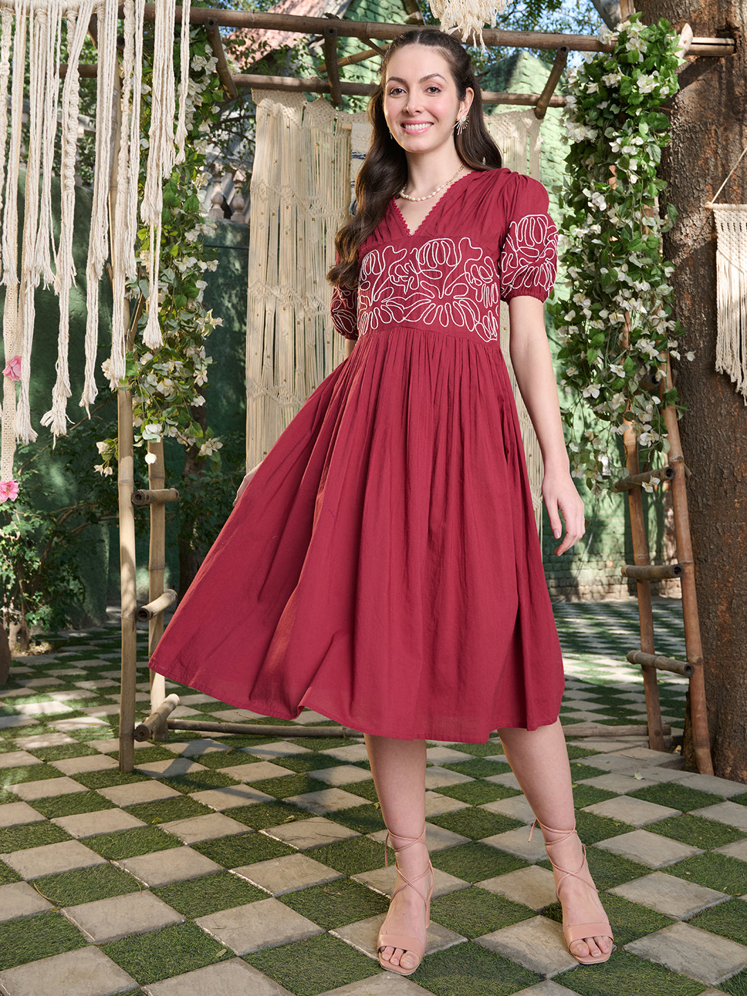women's Maroon cotton dress Maroon / S