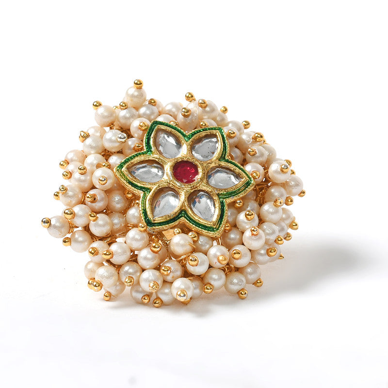 Women's Gold-Plated With Pearls Adjustable Finger Ring