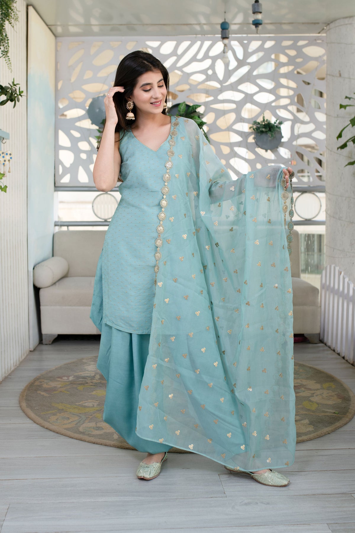 Women's Light Mint Patiala Set