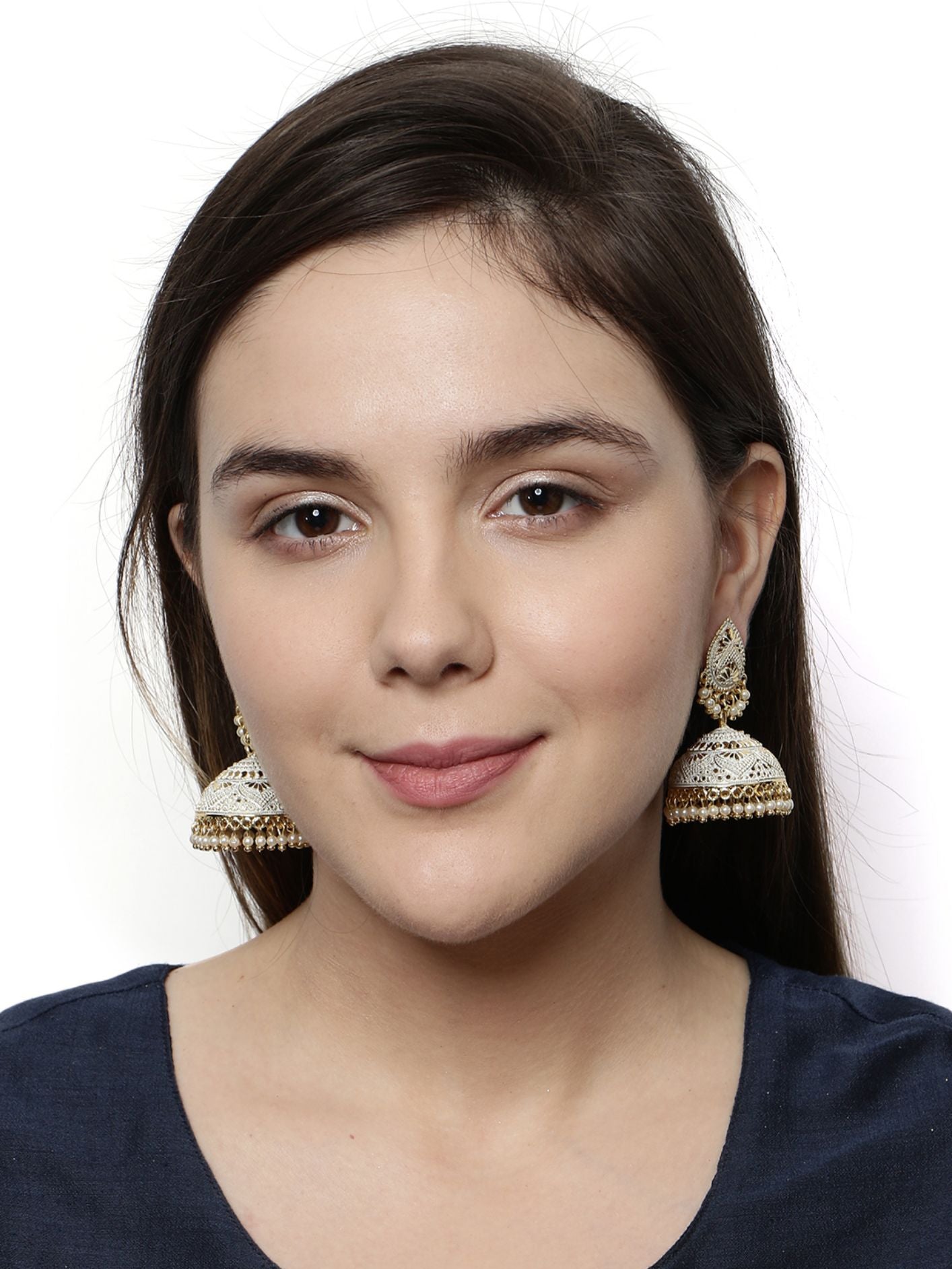 Women's Classic Designed Gold Plated Enamelled Jhumka Earrings For
