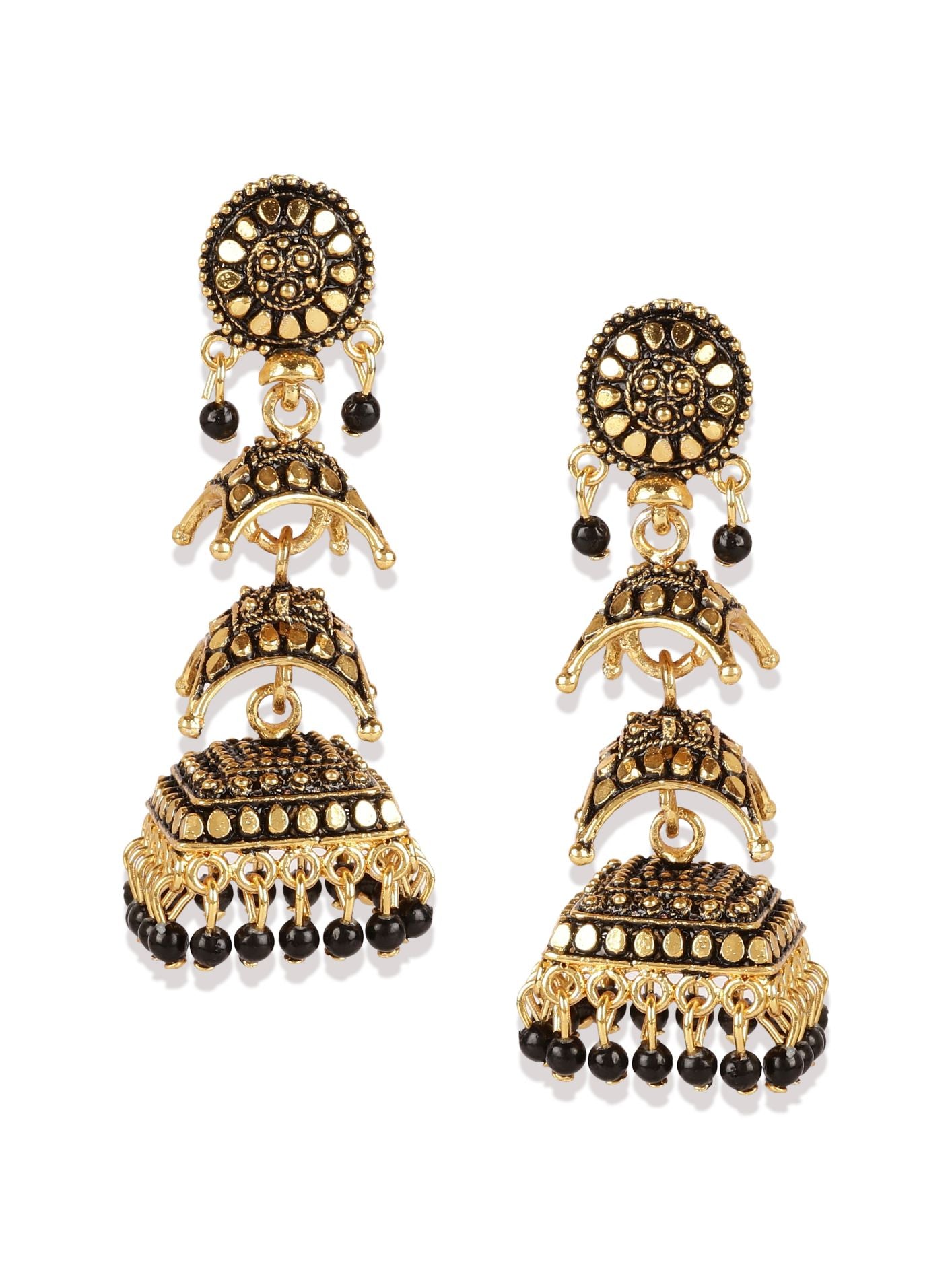 Women's Gold-Toned & Black Dome Shaped Jhumkas