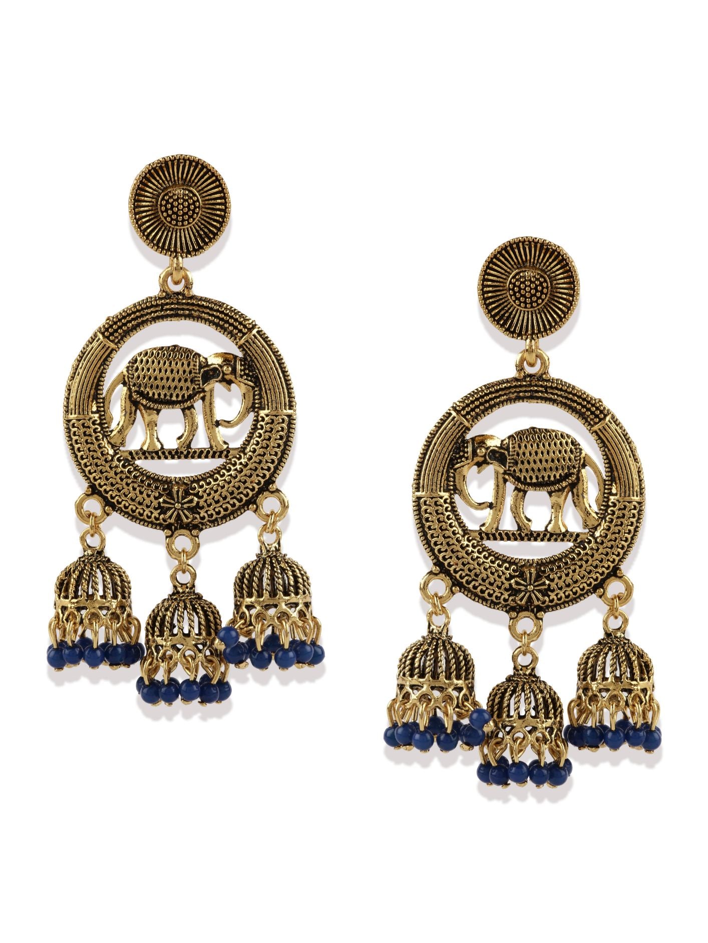 Women's Gold Plated & Blue Circular Drop Earrings