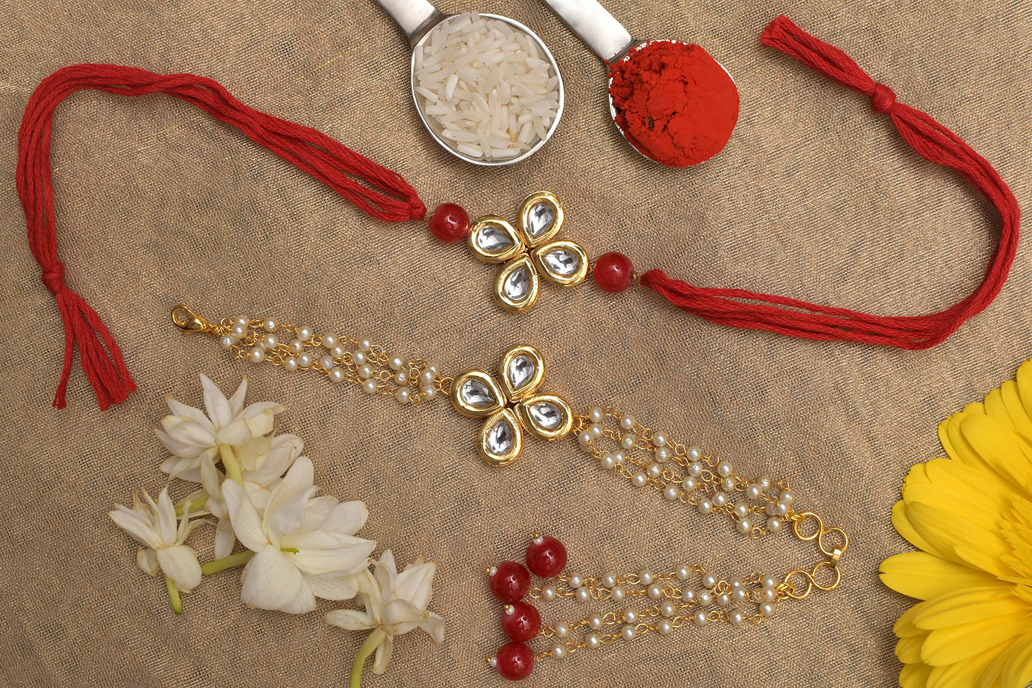 Handmade Kundan Rakhi & Lumba Set- Set Of 2