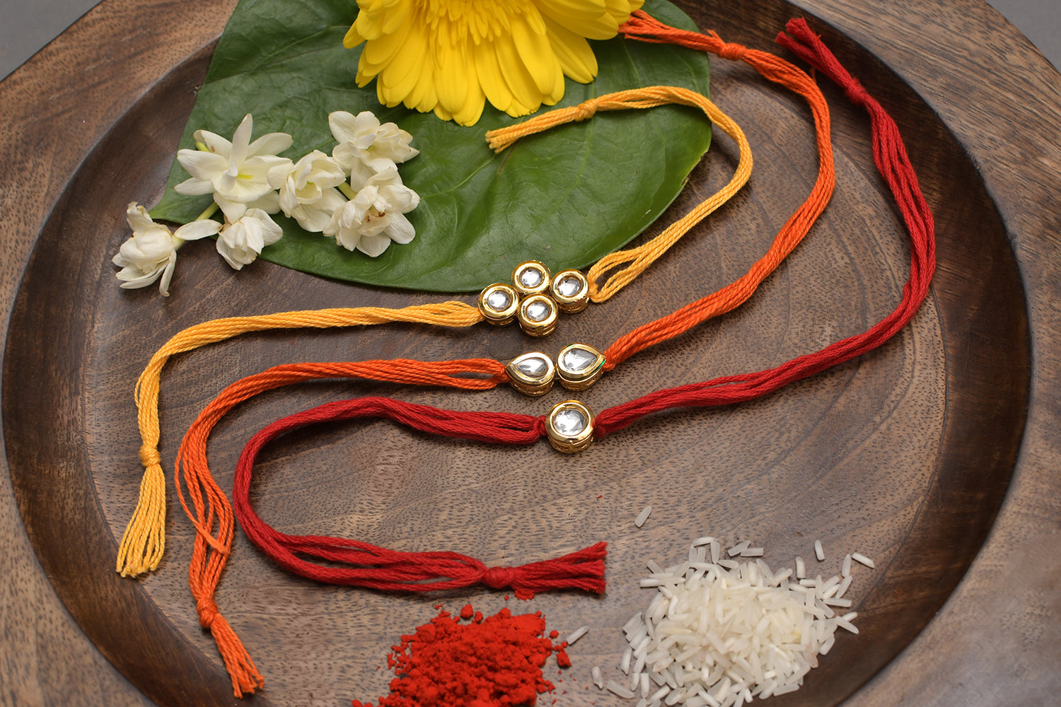 Kundan Handmade Rakhi- Set Of 3