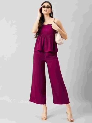 dark-purple-pleated-stitched-peplum-top-pant-co-ord-set-for-women