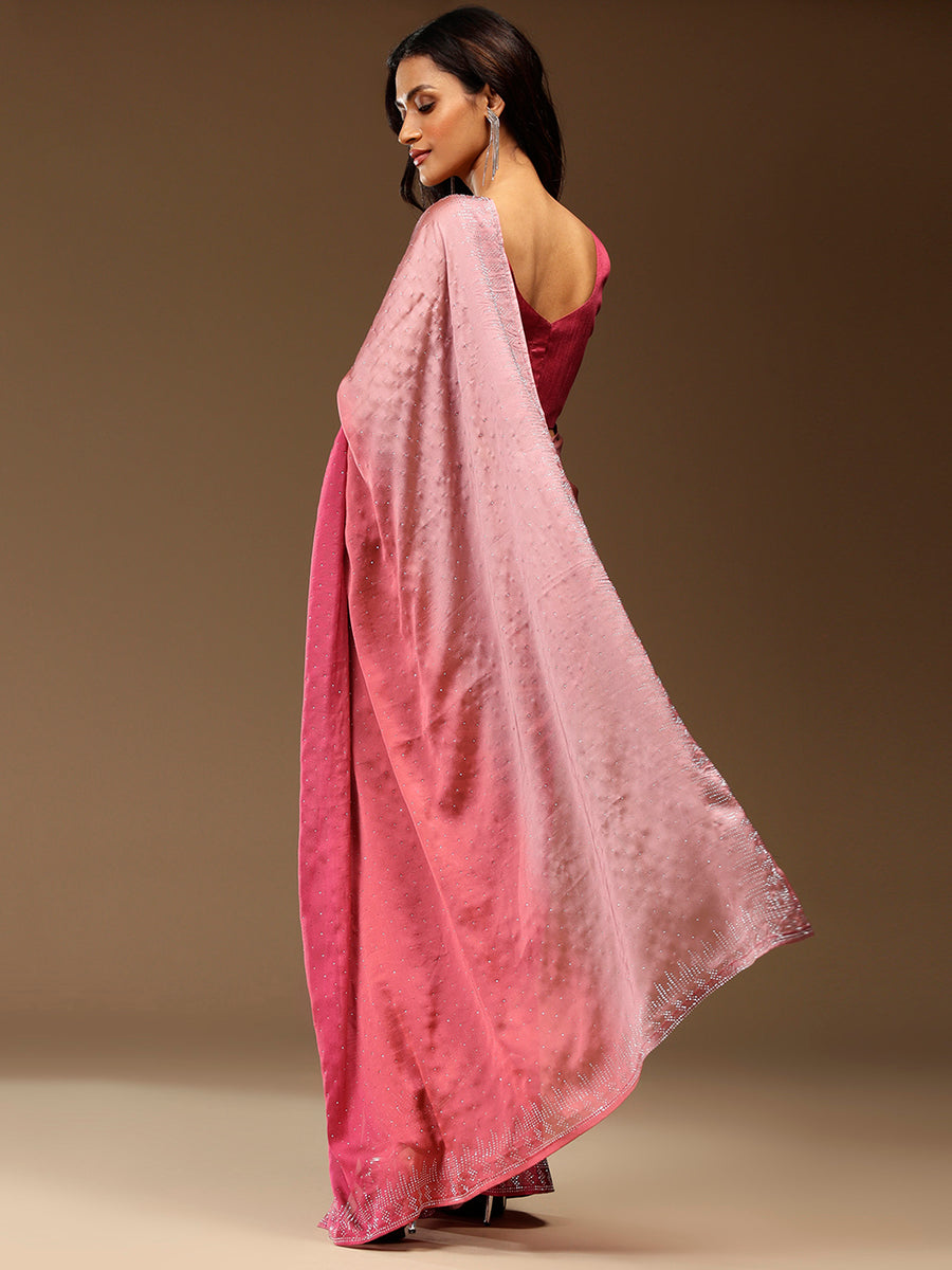 Women's Chiffon Pink Embellished Designer Saree With Blouse Piece