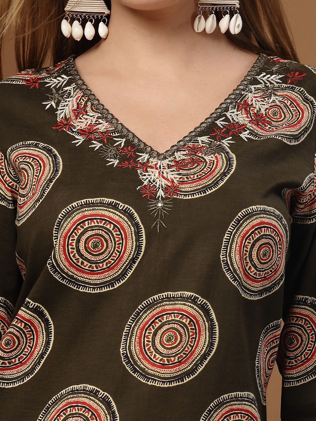 Women's Green Block Printed Cotton Straight Kurta