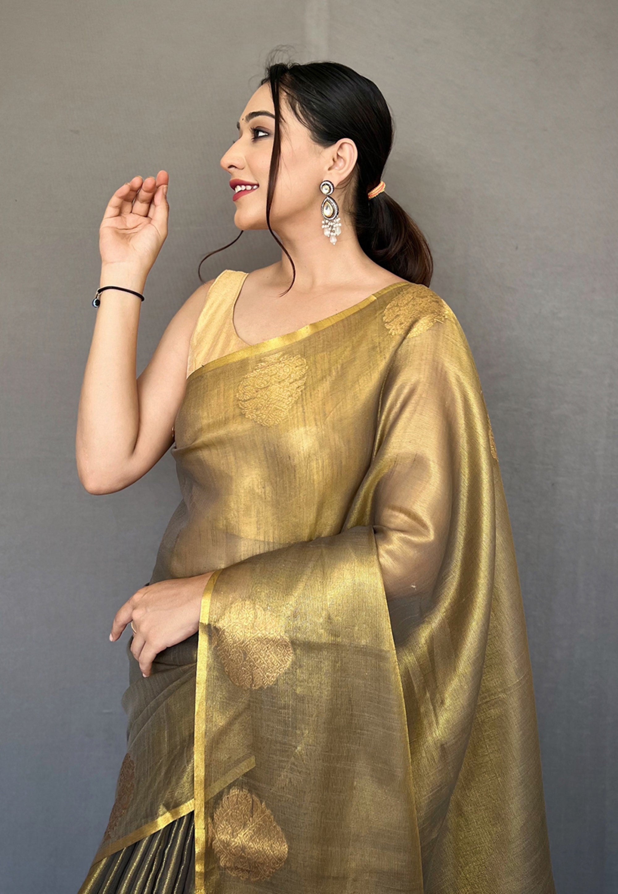 Women's Mehendi Green Gulabo Banarasi Tissue Silk Zari Saree