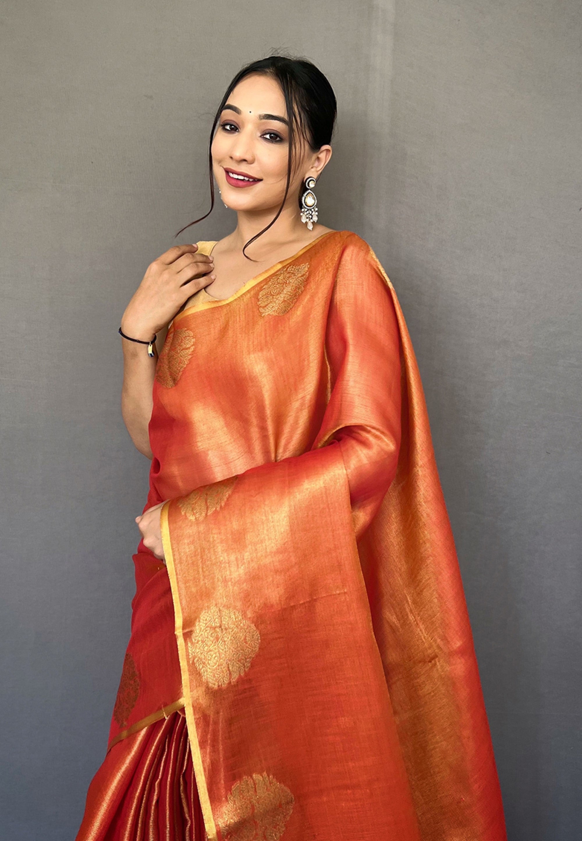 Women's Rust Orange Gulabo Banarasi Tissue Silk Zari Saree