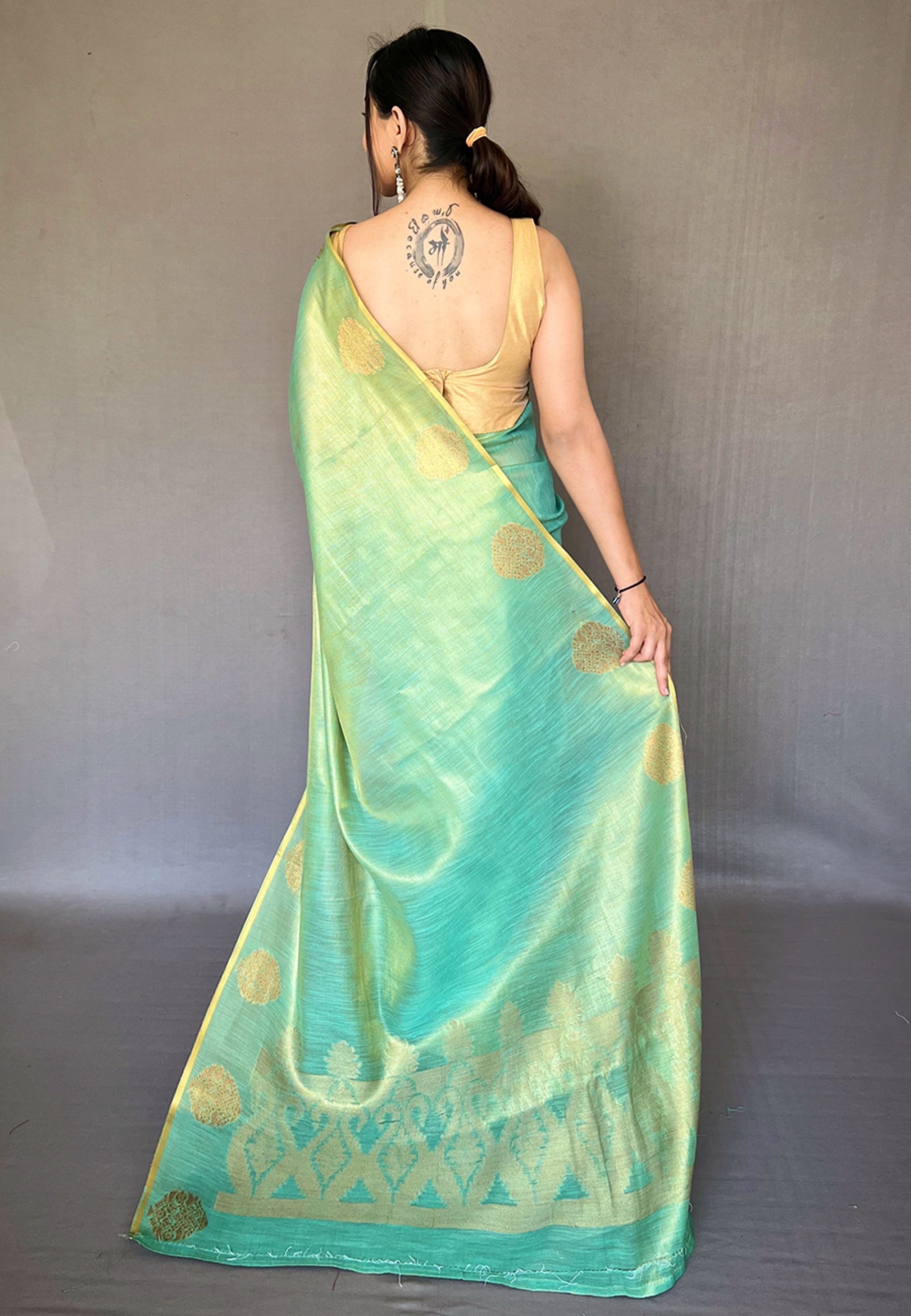 Women's Sea Green Gulabo Banarasi Tissue Silk Zari Saree