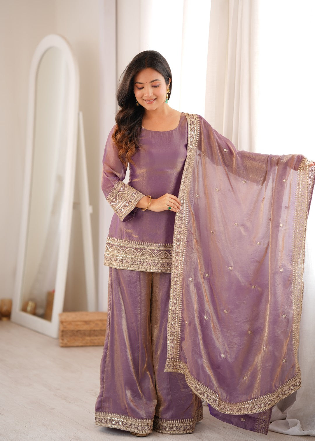 Women's Pink Silk Embroidery Sharara Set